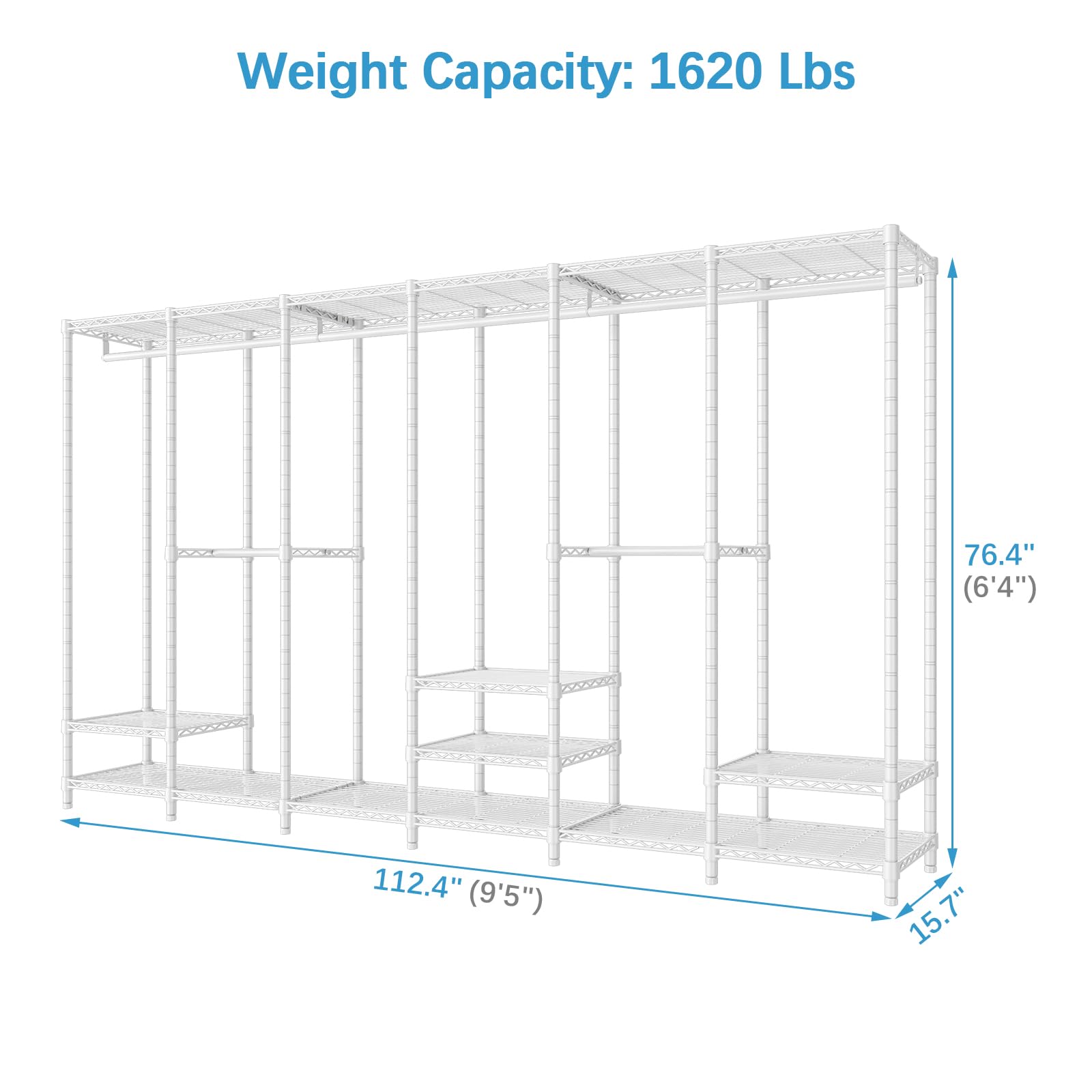 VIPEK V60 Heavy Duty Extra Large Clothes Rack - Freestanding Wardrobe with 1620lbs Capacity, Portable Closet Organizer for Bedroom Storage - Perfect for Hanging Clothes, Seasonal Wardrobe Rotation & Small Space Organization (White)