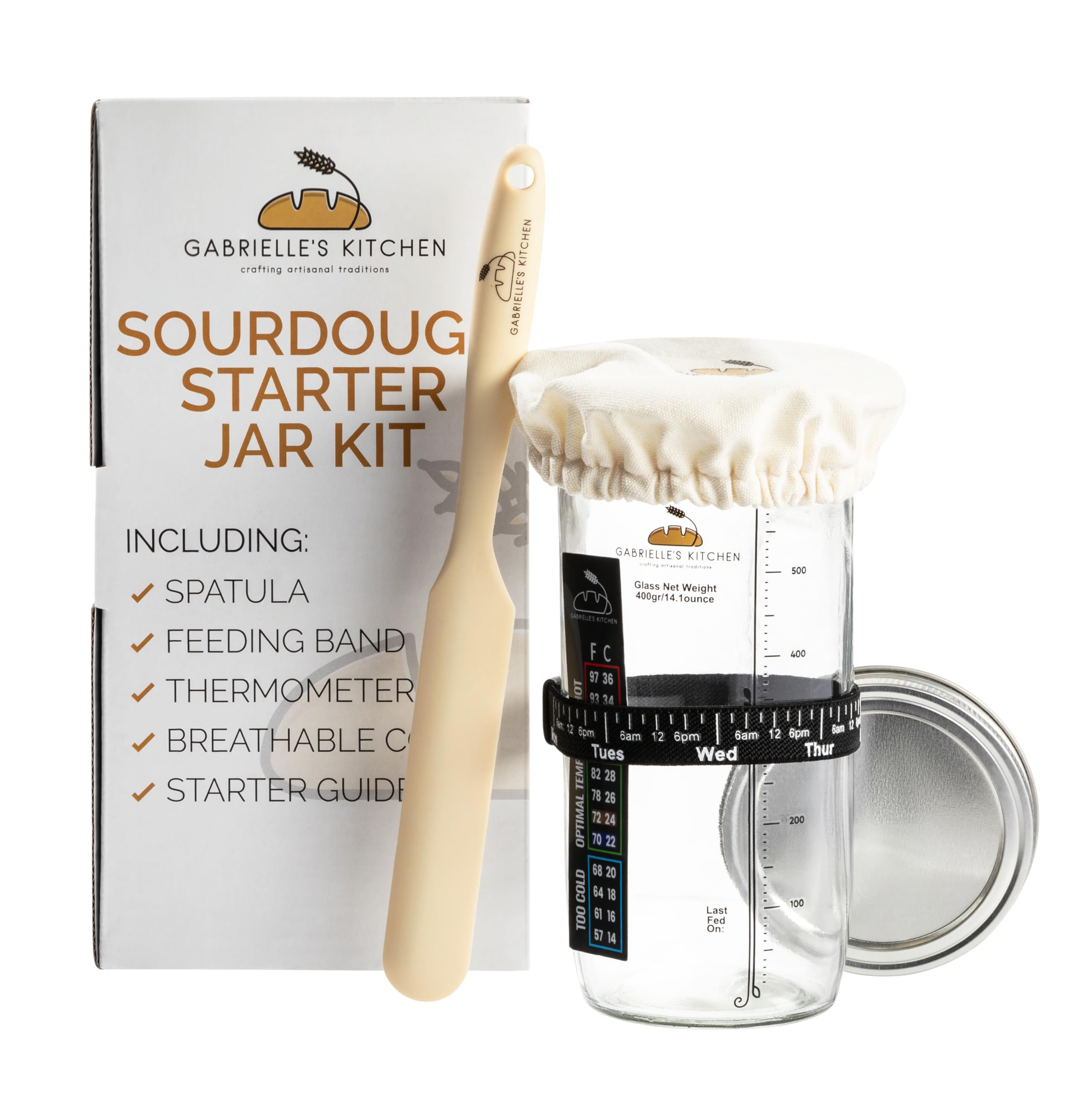 Organic Sourdough Starter Kit - Complete Bread Making Set with Glass Jar & Essential Tools - Perfect for Homemade Artisan Sourdough Bread Baking at Home