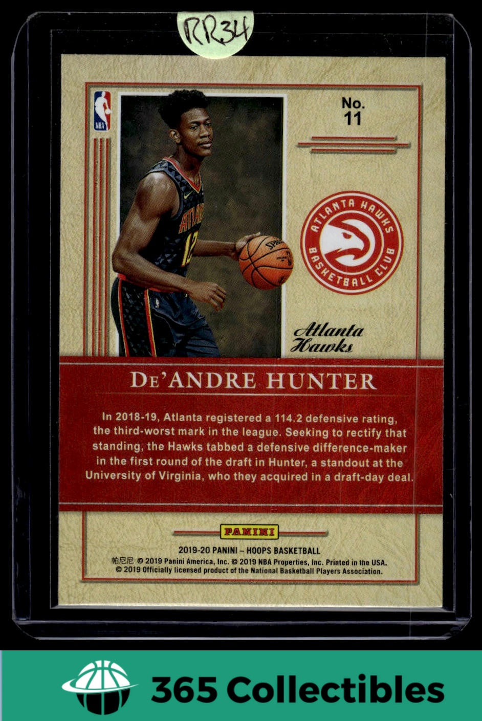 2019-20 Panini Hoops De'Andre Hunter Rookie Card #11 - Atlanta Hawks Basketball Trading Card for Collectors & Fans | Perfect for NBA Memorabilia Collections & Sports Gift Ideas