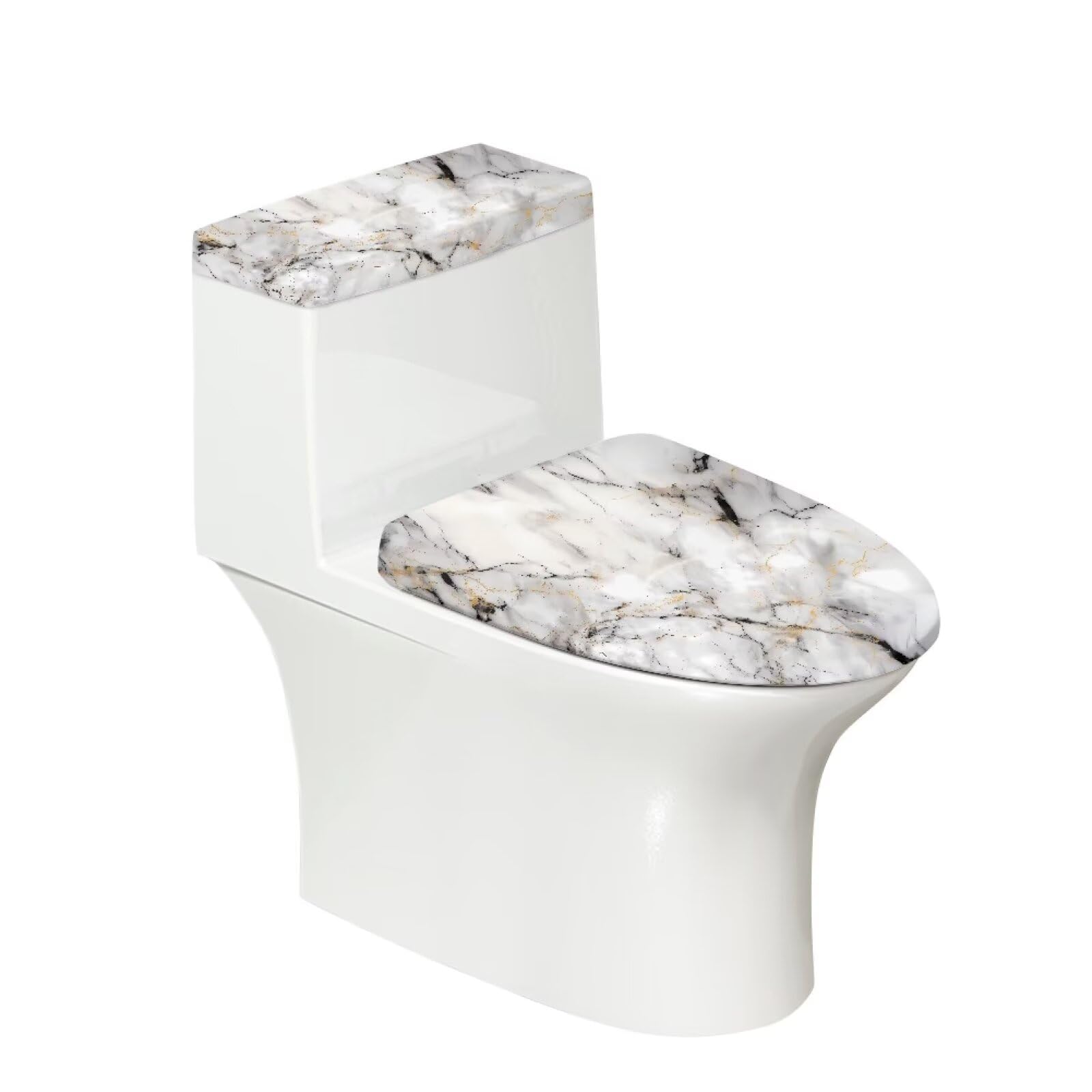 2-Pack White Grey Marble Toilet Seat Lid Cover Set - Stretchable Replacement for Most Toilet Tanks & Lids - Bathroom Home Decor - Perfect for Modern Homes, Apartments & Guest Bathrooms