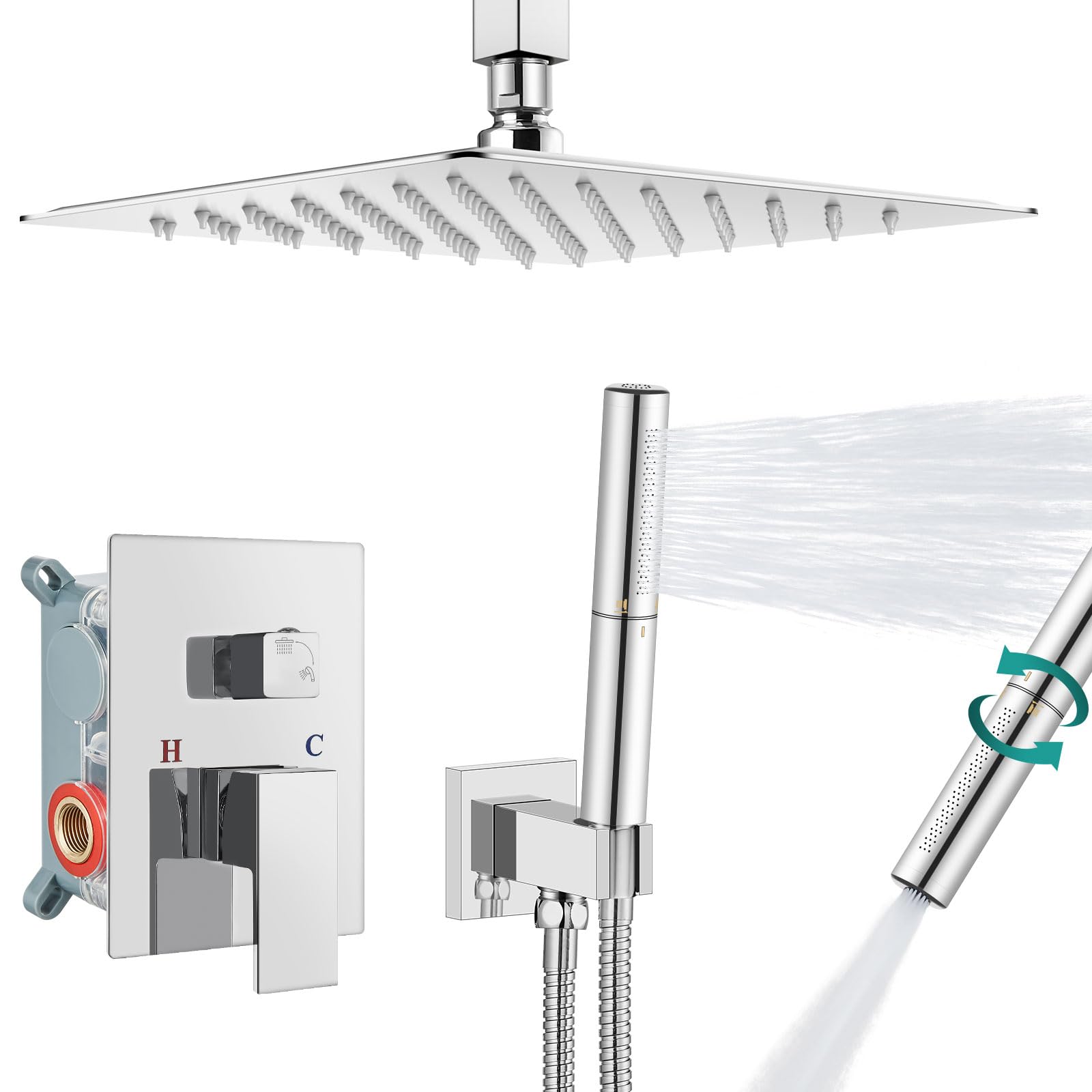 **Aolemi 12-Inch Ceiling Mount Shower System - Rainfall Shower Head & Handheld Spray Combo, High Pressure Shower Faucet Set with 2-in-1 Valve, Polished Chrome - Perfect for Modern Bathrooms & Spa-Like Showers**