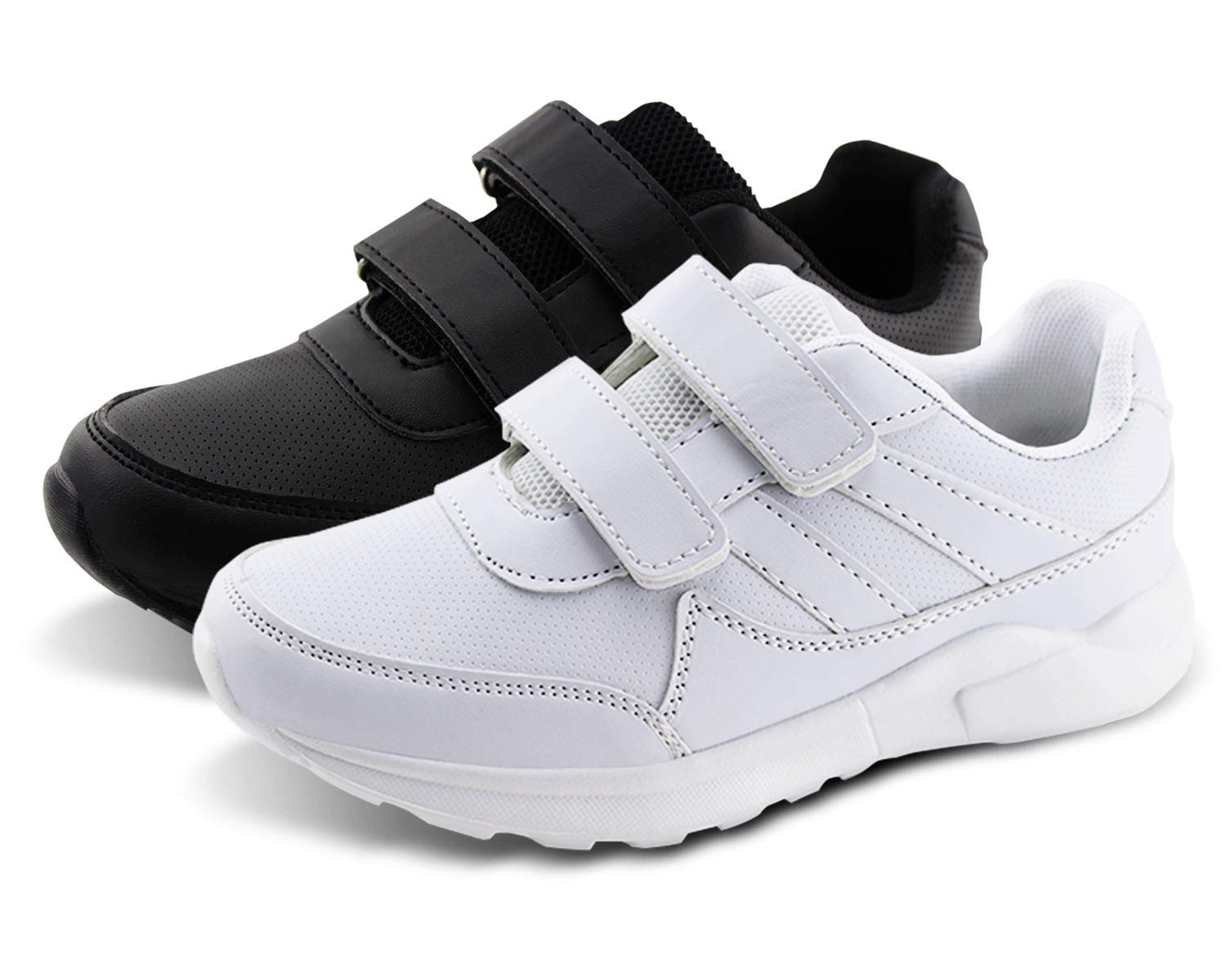 JABASIC Kids Black & White Hook and Loop School Uniform Sneakers - Comfortable Shoes for Boys & Girls - Perfect for School, Playground & Daily Wear