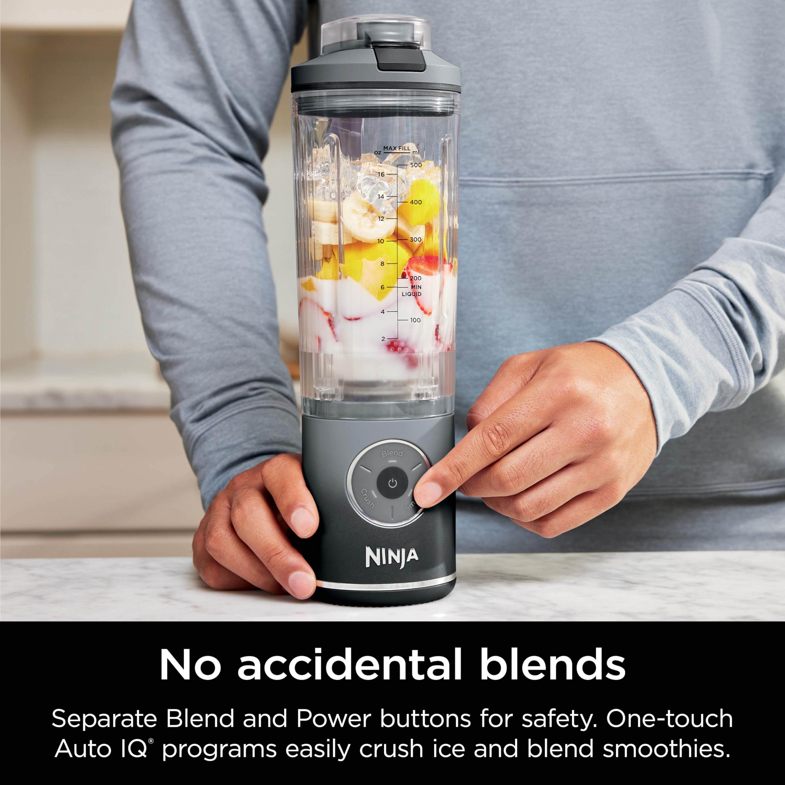 Ninja Blast Max Portable Blender - Cordless Personal Blender with 22oz Removable Cup, 3 Blending Programs for Smoothies, Ice Crushing & More | Twist & Go Design, Leakproof, Dishwasher Safe (Grey) | Perfect for Gym, Office & Travel Use