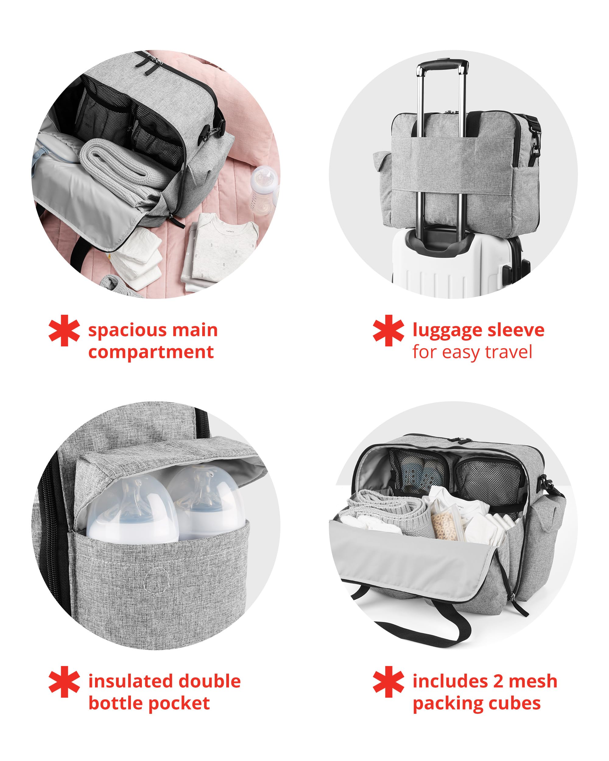 Skip Hop Diaper Bag Backpack - Extra Large Capacity Baby Bag with Changing Pad & Stroller Straps | Grey Melange Weekender for Travel, Outings & Daily Use with Toddlers