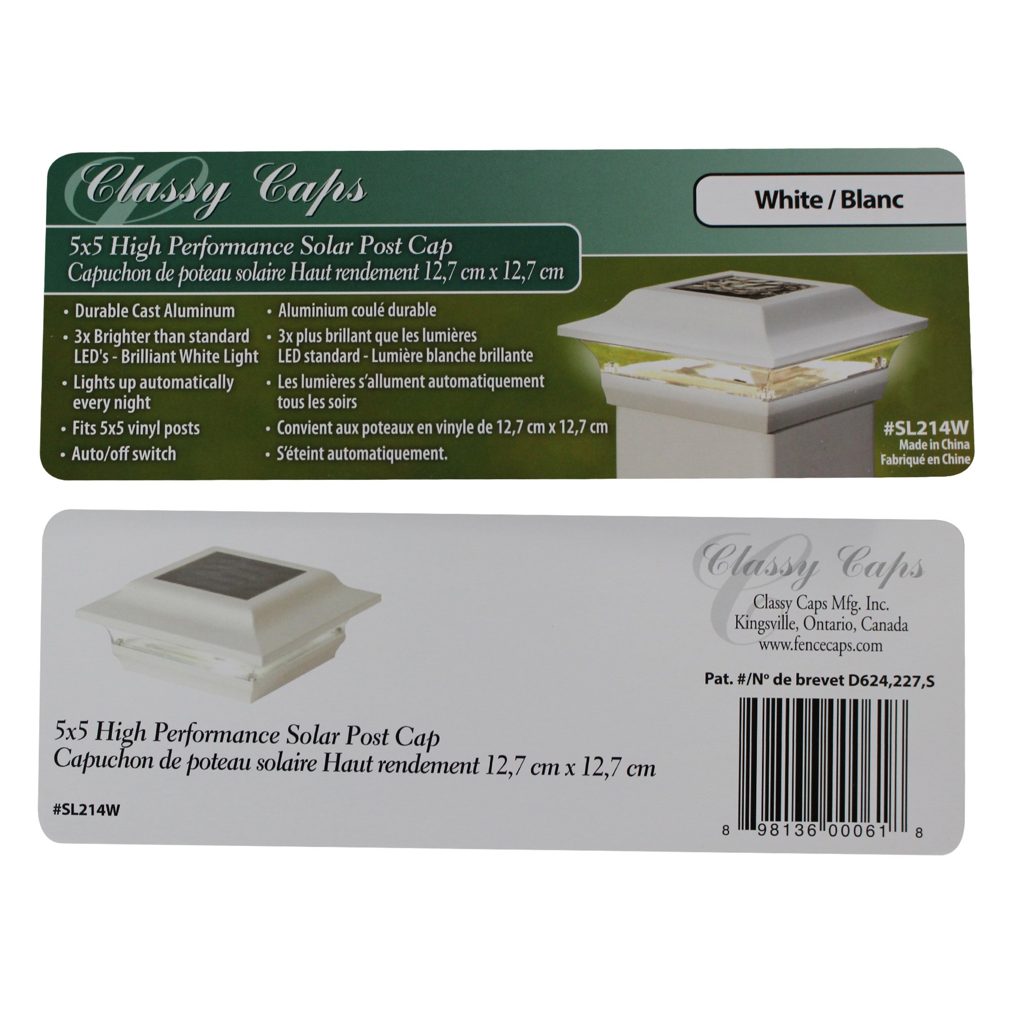 Solar Powered Imperial Post Caps for 5x5 Fence Post - Set of 2 (White & Clear) - Weatherproof Outdoor Lighting for Deck, Garden & Patio
