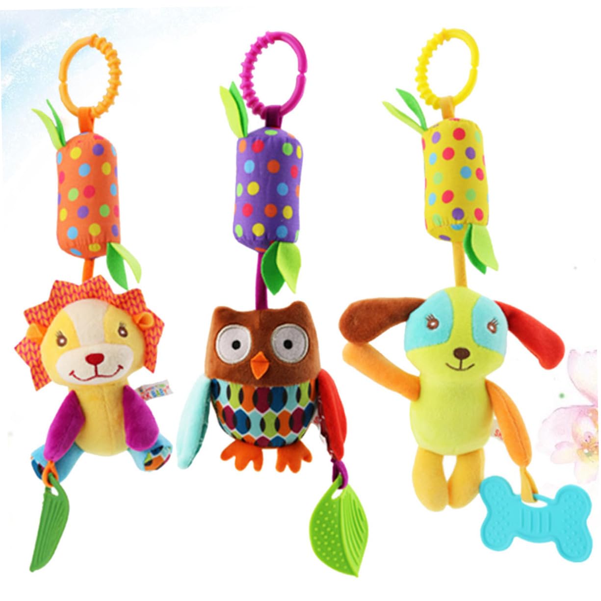 SHOWERORO 3-Piece Rotating Baby Rattle Toy Set - Animal-Themed Bells for Infants & Toddlers - Perfect for Nursery, Playtime & Early Learning Development