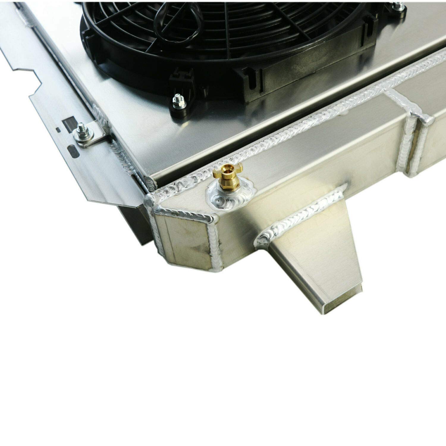 AlloyWorks 4-Row Aluminum Radiator with Fan Shroud & Relay Kit for 1985-1997 Ford F150 F250 F350 Bronco Pickup Trucks - Heavy Duty Cooling Upgrade for Off-Roading, Towing & Hot Weather Driving