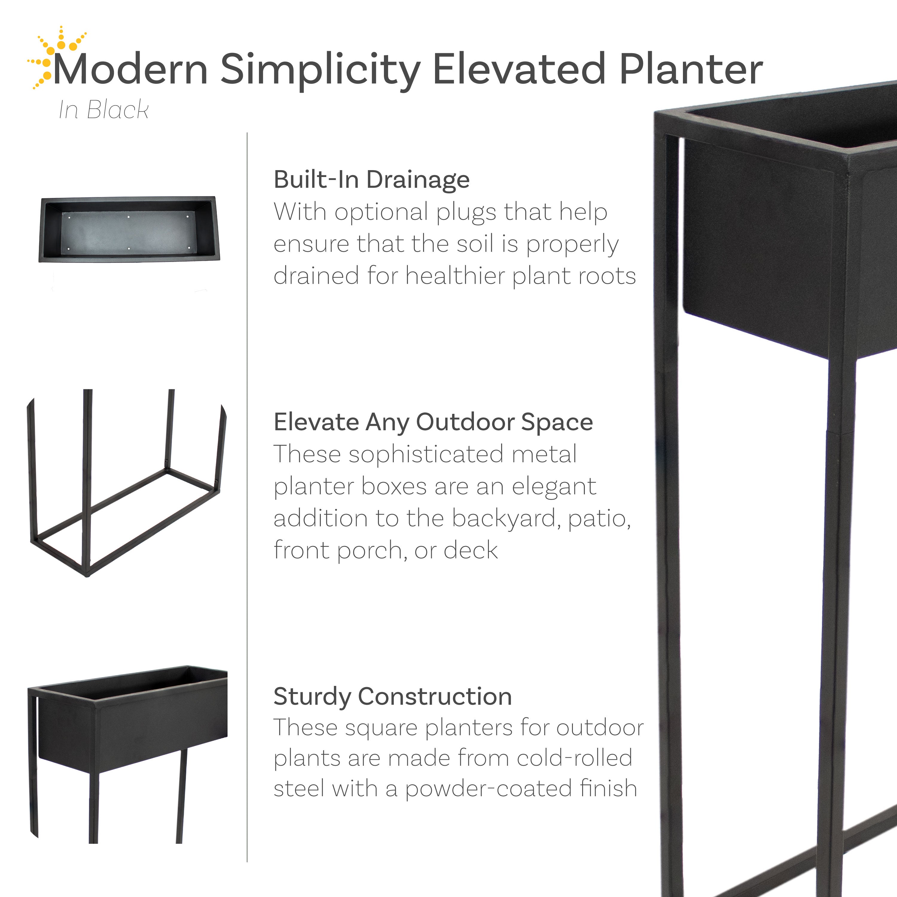 Modern Black Metal Raised Planter Box with Legs - 27.5 Inch Elevated Garden Planter for Outdoor Patio, Balcony & Backyard Decor