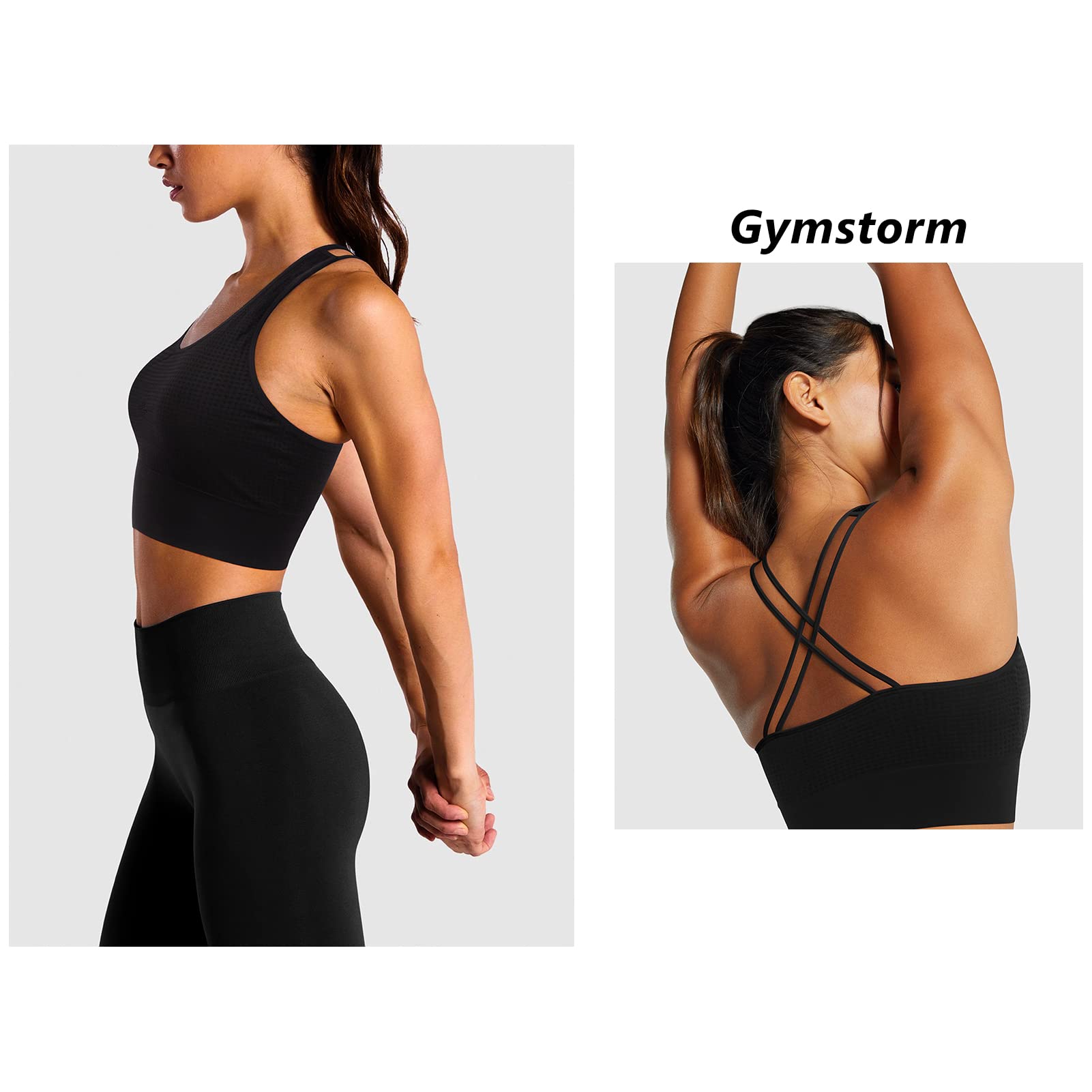 Women's Seamless Longline Strappy Sports Bra - Medium Support Yoga Bra with Removable Cups for Running, Workout & Gym
