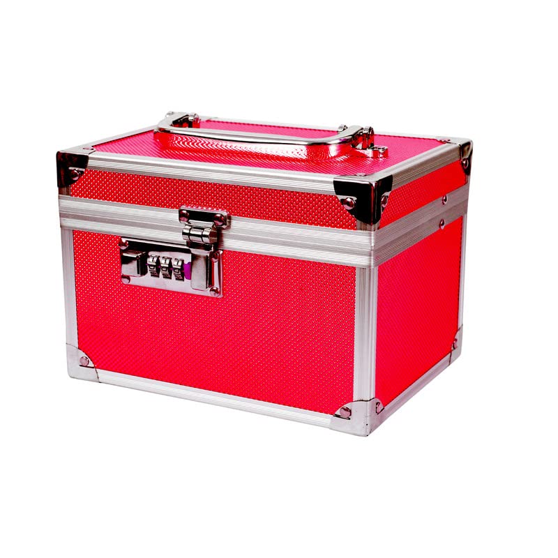 NAVMAV Metal Vanity Case with Lock - Bridal Cosmetic & Jewelry Organizer, Makeup Storage Box with Mirror & Tiered Trays - Travel Train Case for Women (Red) | Perfect for Wedding, Travel & Home Beauty Organization