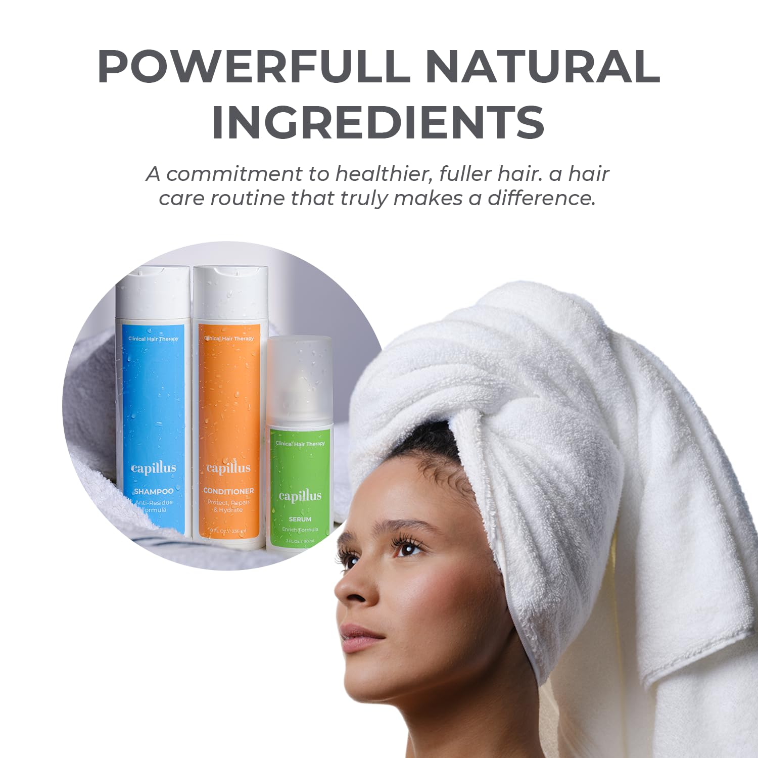 **Capillus Synergy Kit - Hair Growth Shampoo, Conditioner & Enrich Serum for Men & Women | Locks in Nutrients & Moisture | Promotes Healthy Hair Growth | Perfect for Thinning Hair & Scalp Care**    *(Use Case: Ideal for daily hair care routines, combating hair thinning, and promoting thicker, healthier-looking hair at home.)*