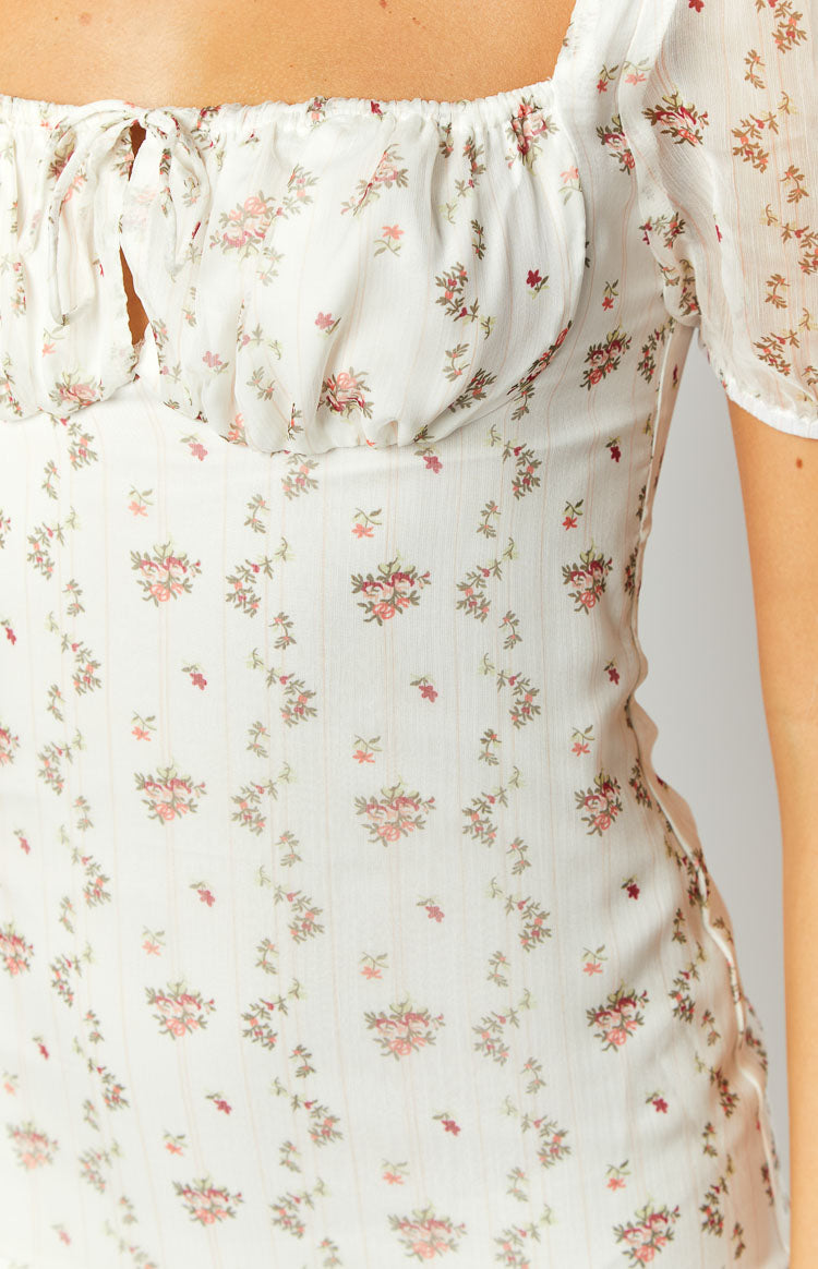 Clydie White Floral Print Cap Sleeve Midi Dress - Elegant Summer Dress for Women, Perfect for Garden Parties, Weddings & Date Nights