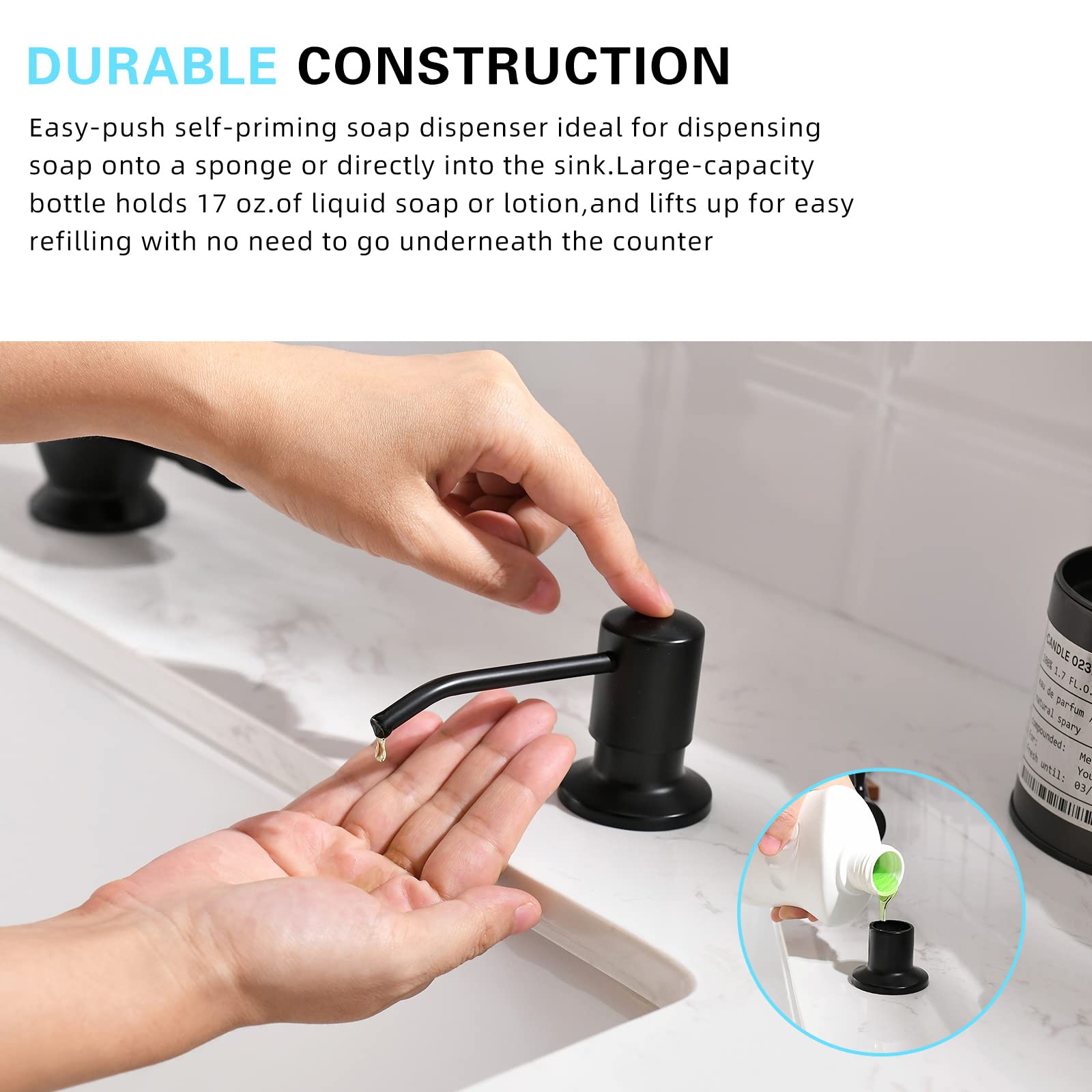 Fapully Matte Black LED Kitchen Faucet with Deck Plate & Soap Dispenser - Modern Touchless Water-Saving Faucet for Home Kitchen & Bar Sink