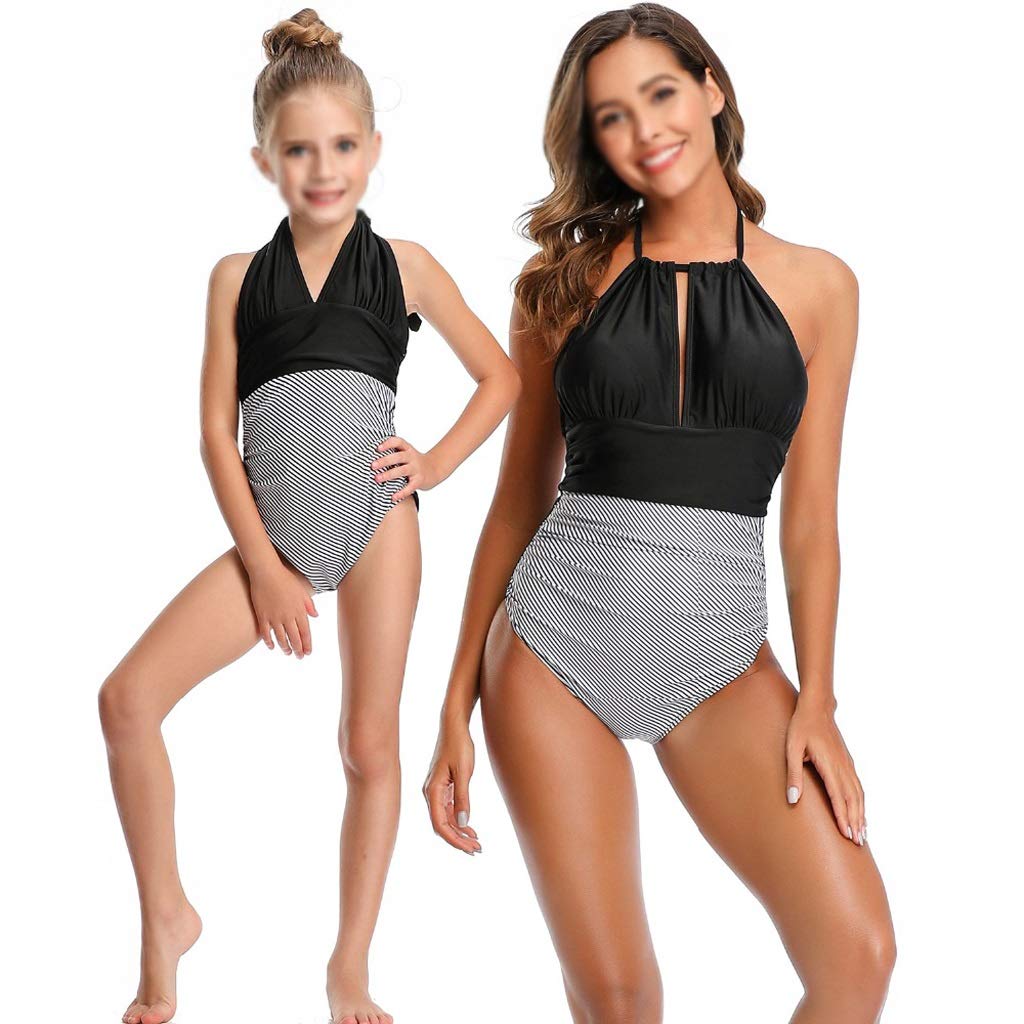 UXZDX CUJUX Matching Family Swimsuits - Women's One Piece Swimsuit, Mother Daughter Beach Swimwear (Black, Medium) | Perfect for Pool Parties, Beach Vacations & Family Photos