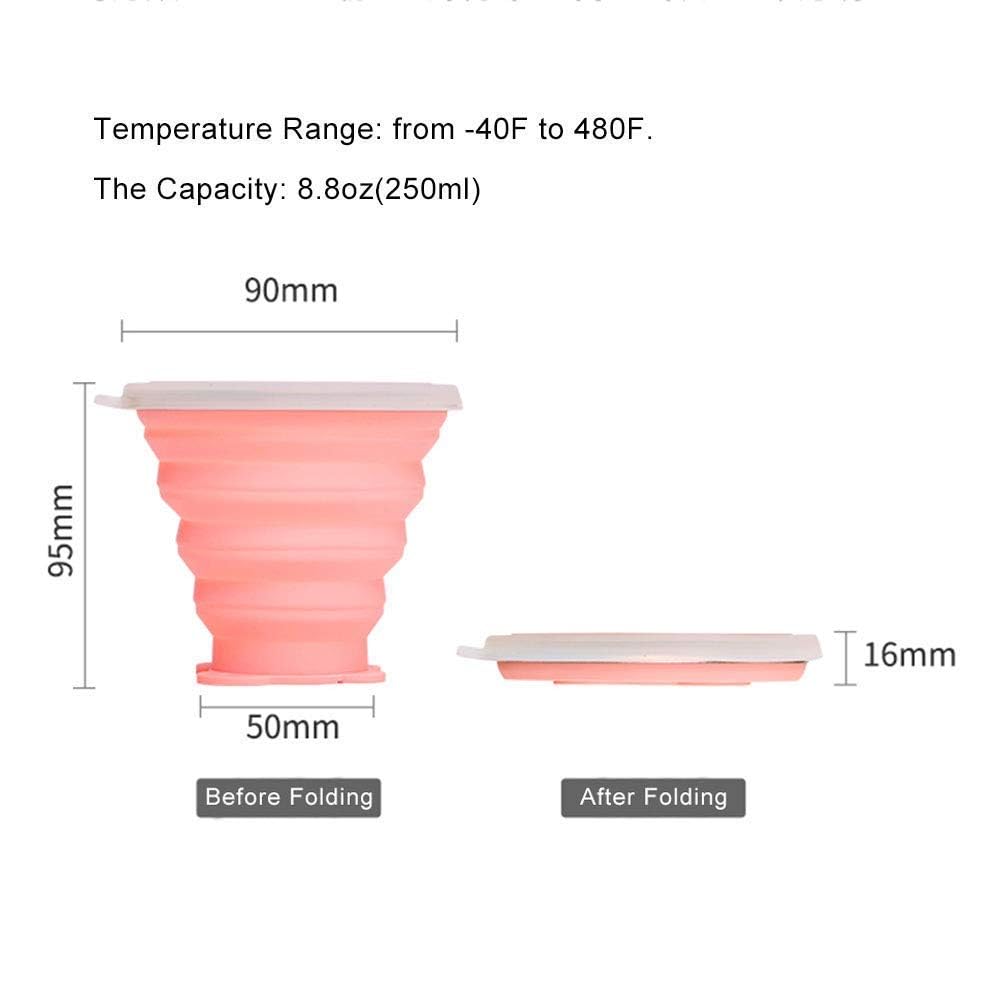 Collapsible Travel Cup - Silicone Folding Water Cup with Lid | Reusable & Portable Drinking Mug for Camping, Hiking, Picnics | BPA-Free Telescopic Tumbler for Hot & Cold Beverages | Perfect for Outdoor Adventures, Office Use and Daily Commute
