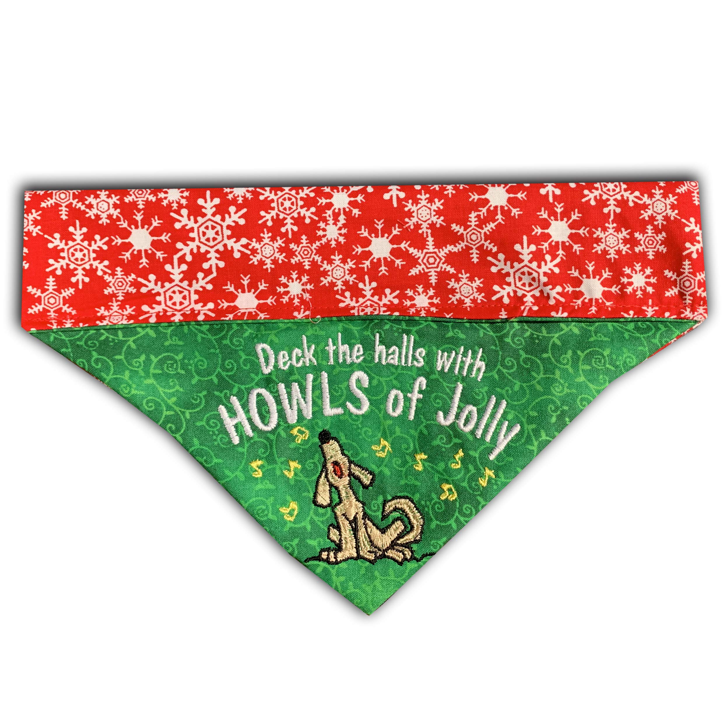 Embroidered Personalized Christmas Dog Bandana - Howls of Jolly Over-the-Collar Pet Bandana for Small Medium Large Dogs - Perfect for Holiday Photos, Parties & Festive Gatherings