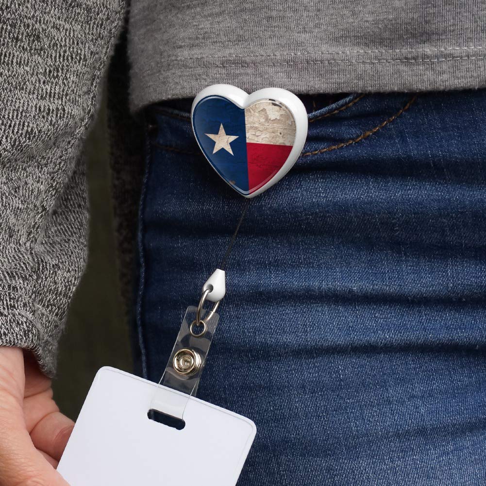 Vintage Texas State Flag Distressed USA Heart Lanyard - Retractable Reel Badge Holder & ID Card Holder for Teachers, Nurses, Security (Patriotic American Accessory)
