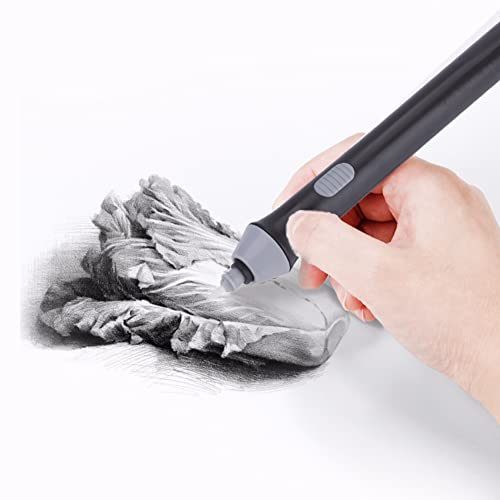 Battery Operated Electric Eraser - Automatic Portable Eraser Pen with 22 Replaceable Rubber Refills for Graphite & Technical Drawing (Black) | Perfect for Artists, Architects & Drafting Professionals