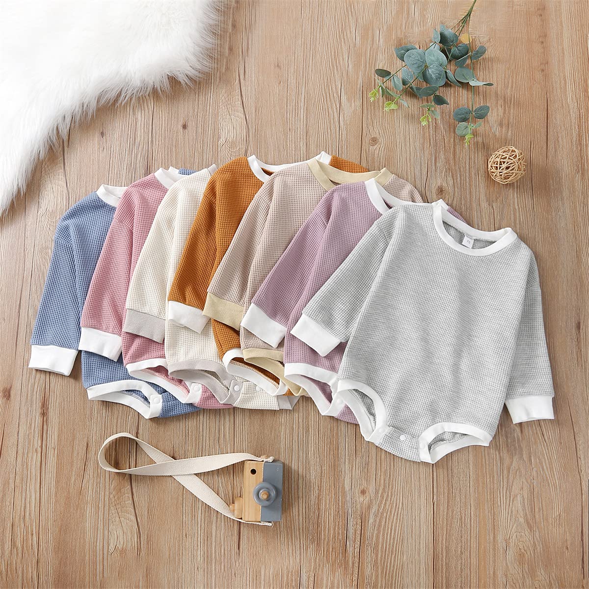 Douhoow Baby Romper - Soft Knit Waffle Long Sleeve Bodysuit for Newborn Girls & Boys | Cozy Fall & Autumn Outfit for Playdates & Family Photos