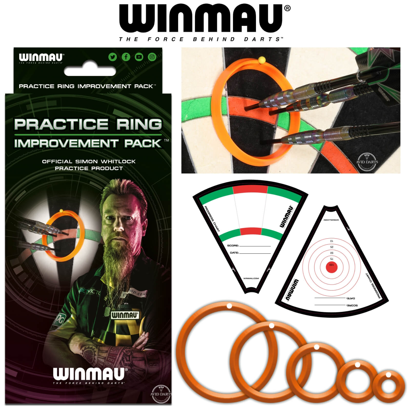 Winmau Simon Whitlock Professional Dart Practice Ring Set - Improve Accuracy & Performance | Perfect for Home, Bar & Tournament Training