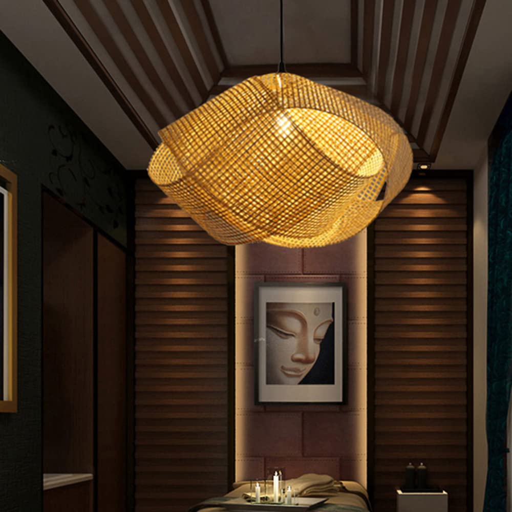 LITFAD Asian Handcrafted Rattan Pendant Light - 19.7