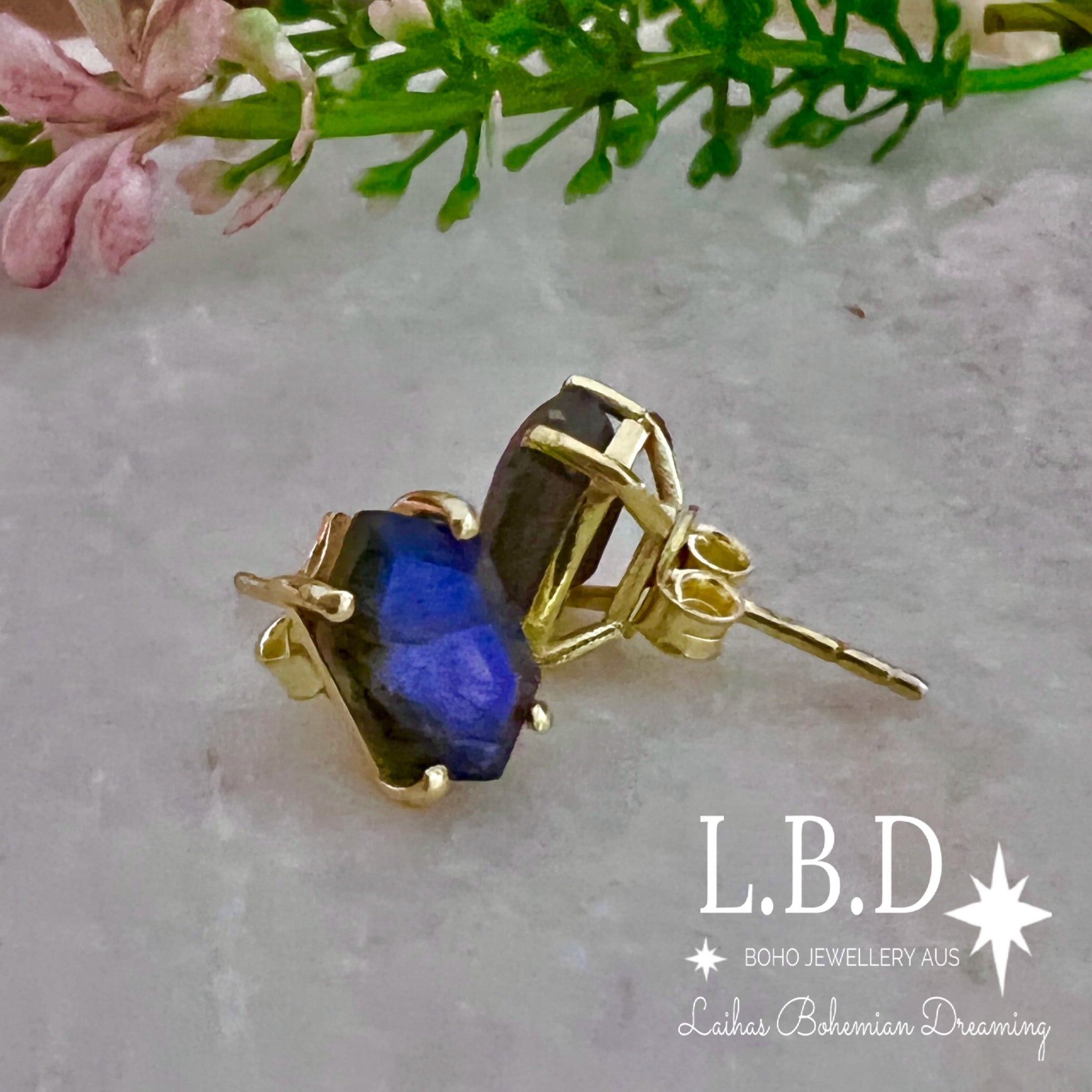 Hexagon Crystal Gold Labradorite Stud Earrings for Women - Elegant Gemstone Jewelry for Daily Wear, Parties & Gifts