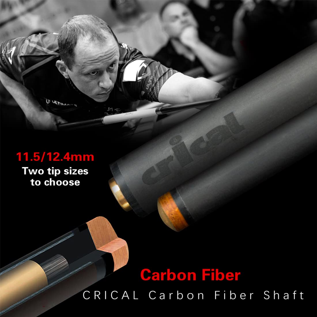 Premium Single Shaft Carbon Fiber Pool Cue Stick - 3/8x8 & Uniloc Joint Options (11.5mm/12.4mm Tip) - Professional Billiard Accessory for Tournament & Home Game Use