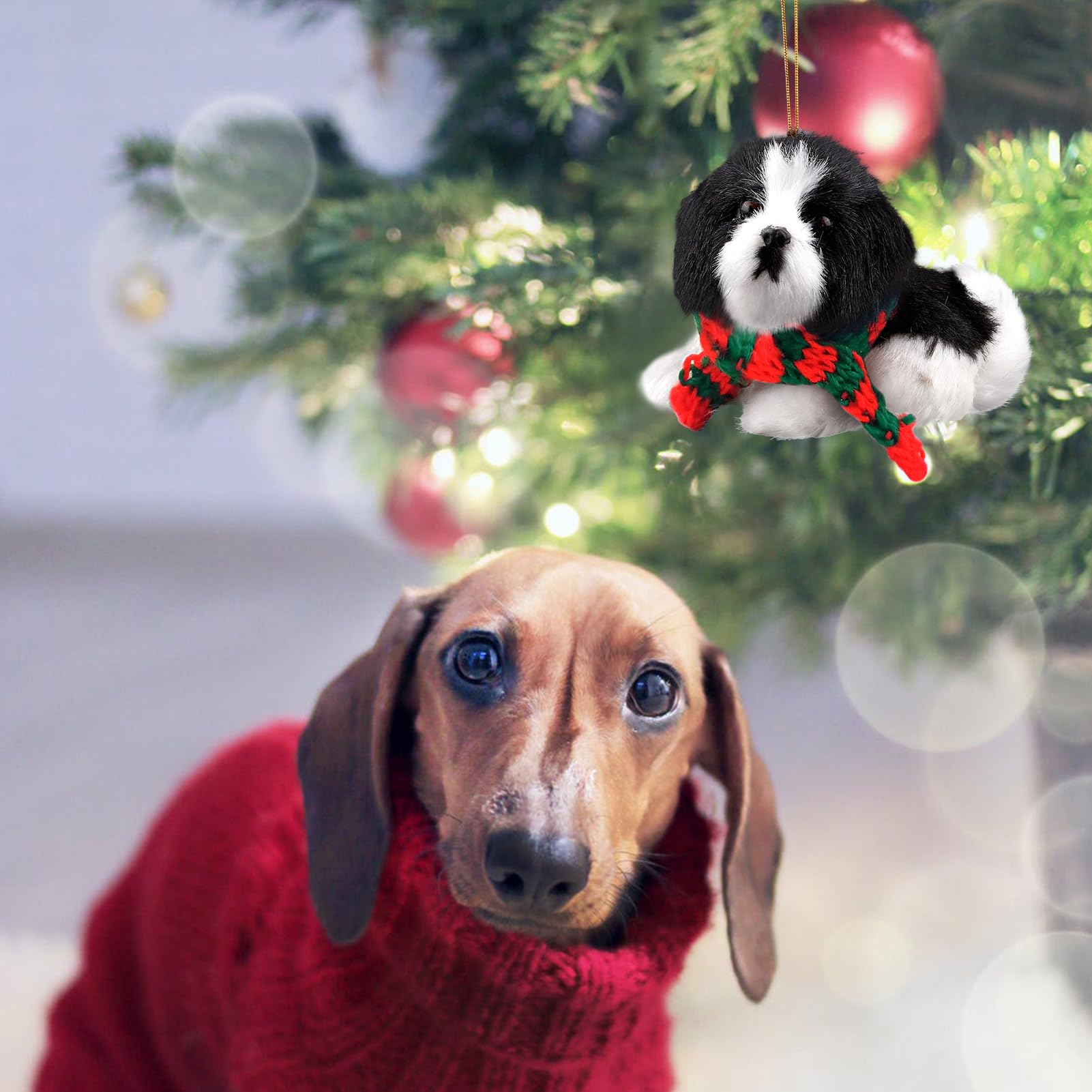 Christmas Dog Ornament with Scarf - Mini Plush Dog Decorations for Christmas Tree - Perfect Gift for Dog Lovers - Holiday Home Decor & Party Favors