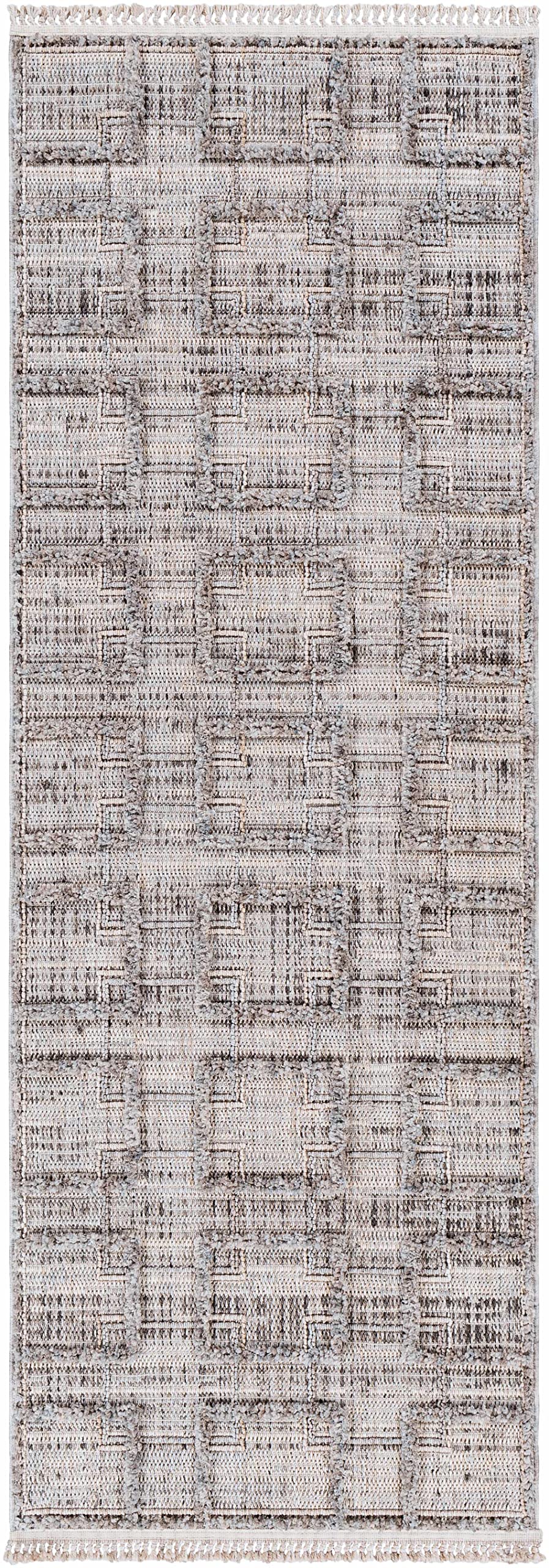 Hauteloom Knocklyon Hallway & Kitchen Runner Rug - Soft High Pile Non-Slip Carpet - Gray & Beige Striped - 2'7