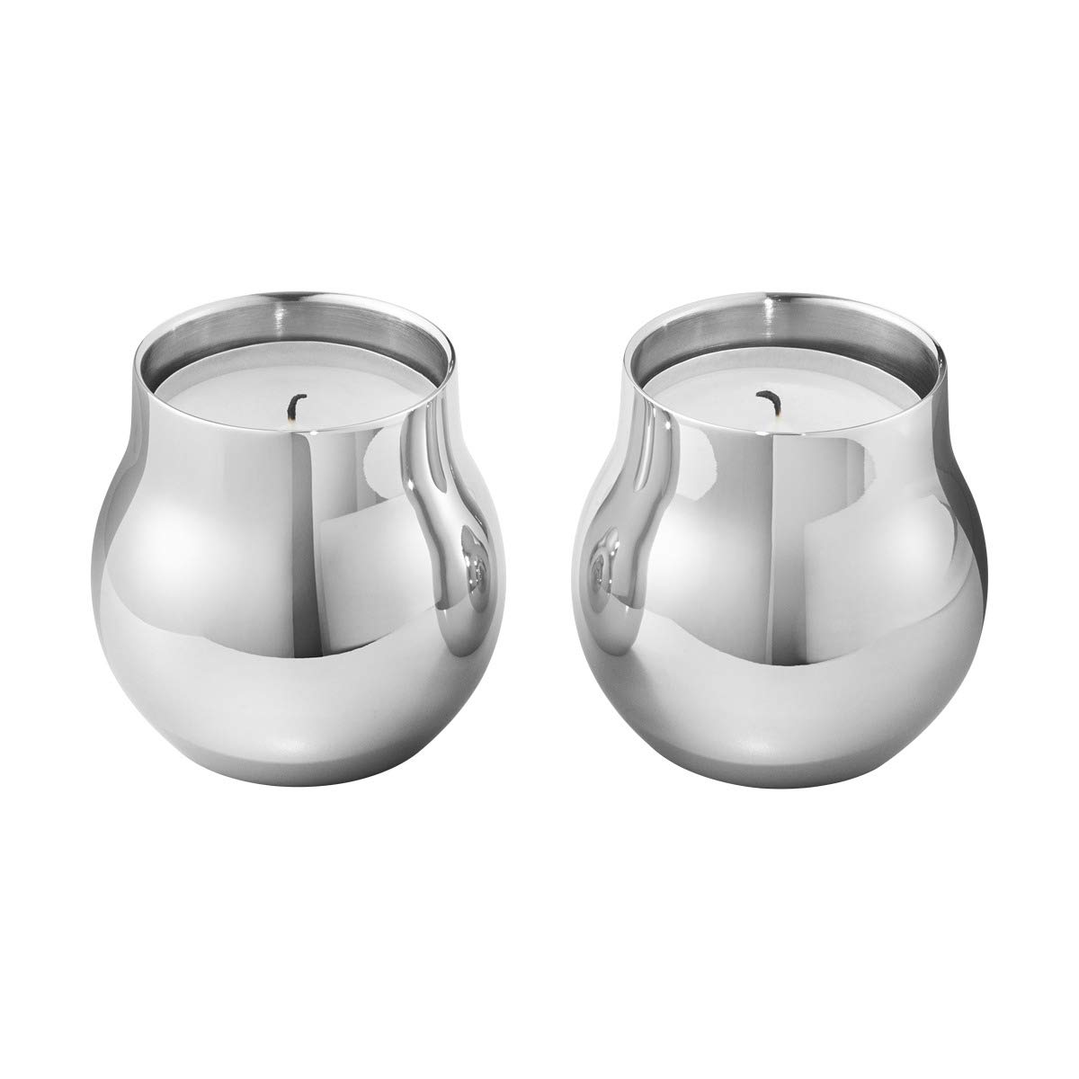 Georg Jensen Cafu Tealight Holders - Set of 2 Mirror Polished Stainless Steel Candle Holders for Home Decor, Wedding Centerpieces & Romantic Ambiance