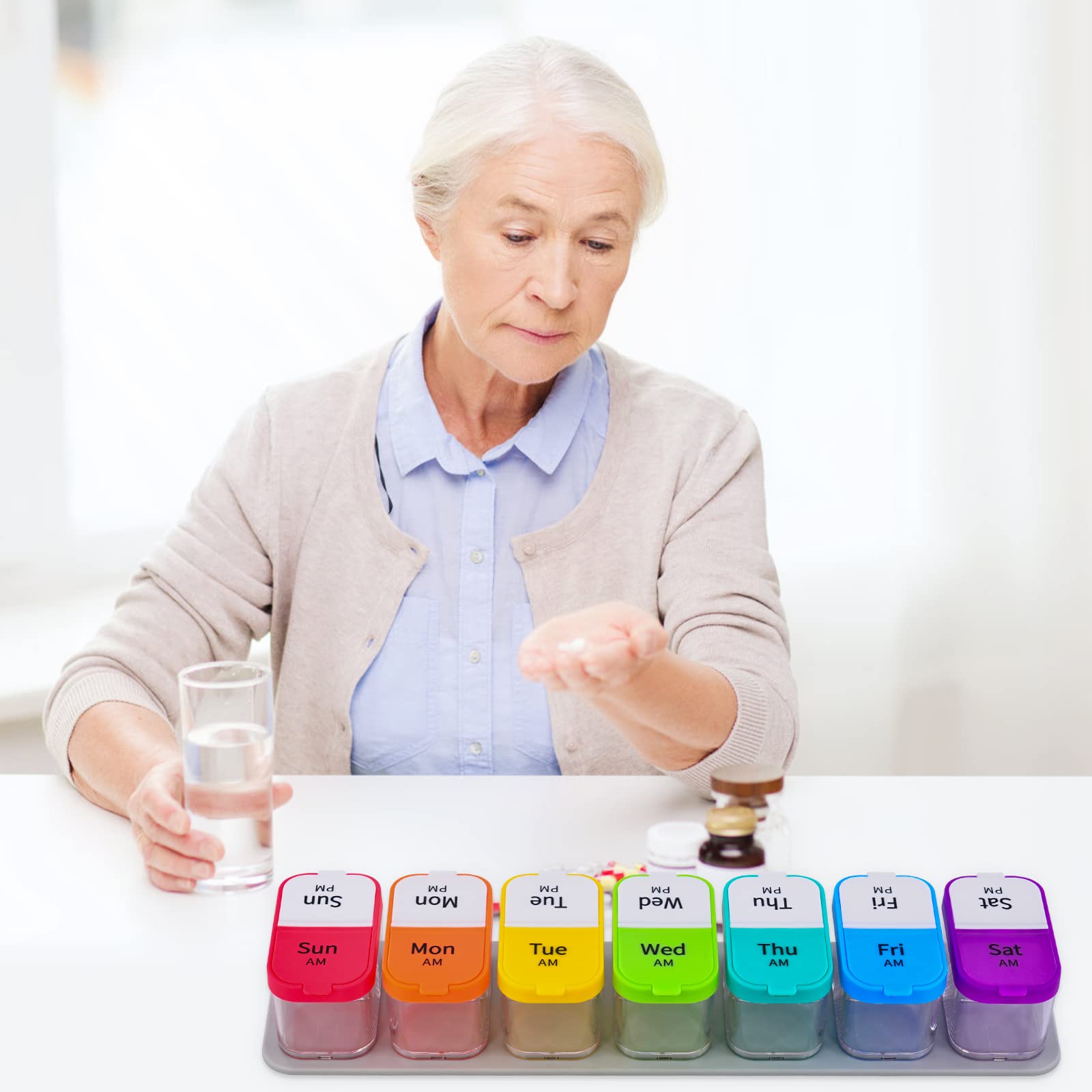 Greencycle Weekly Pill Organizer - 2 Times Daily Moisture-Proof Medicine Box with 8 Compartments for Vitamins, Fish Oil & Supplements | Perfect for Seniors, Arthritis Patients & Travel Use (8 Pack)