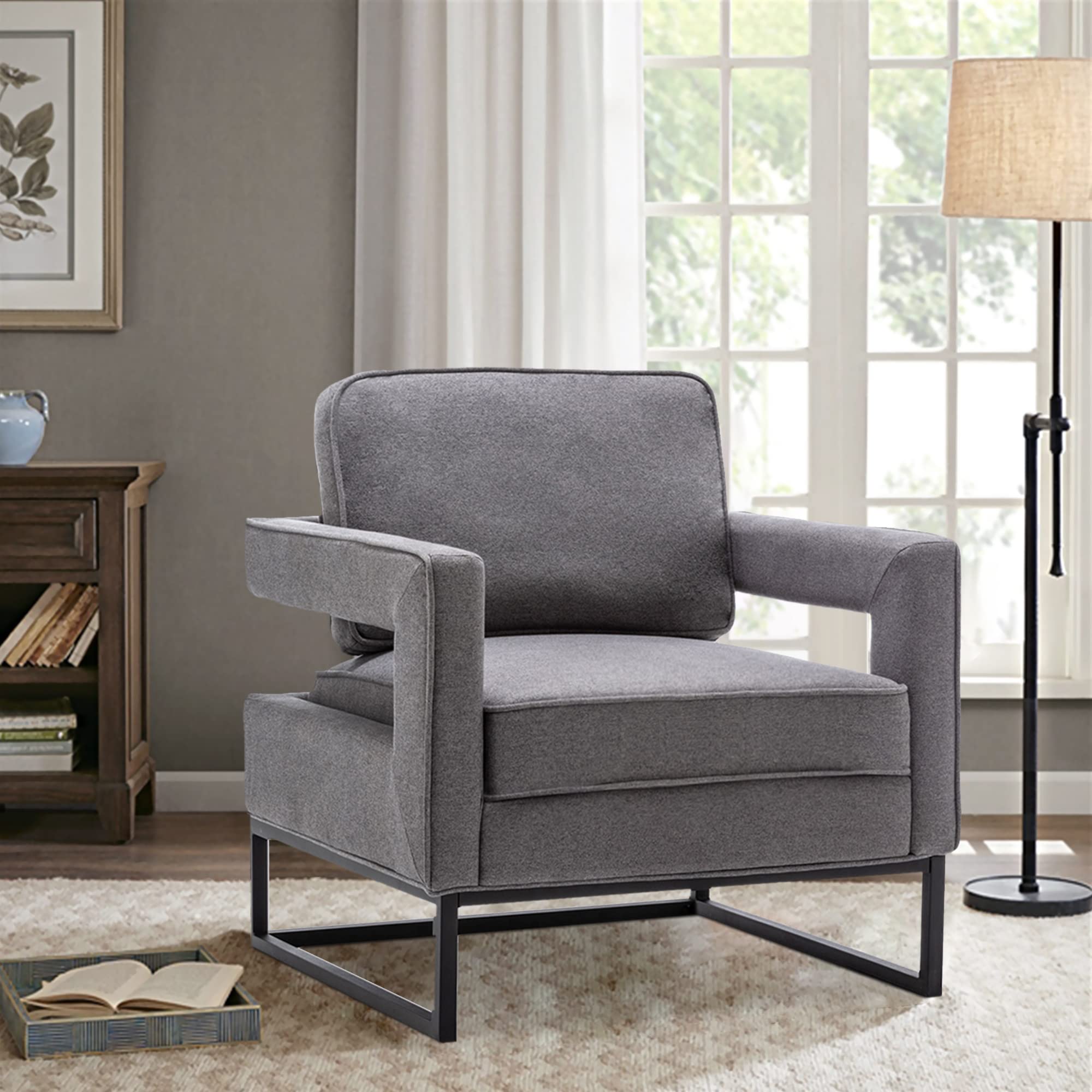 Alunaune Modern Upholstered Accent Chair - Mid Century Armchair with Removable Cushion, Grey Lounge Chair for Living Room, Bedroom & Office - Comfortable Reading Chair and Relaxation Seating