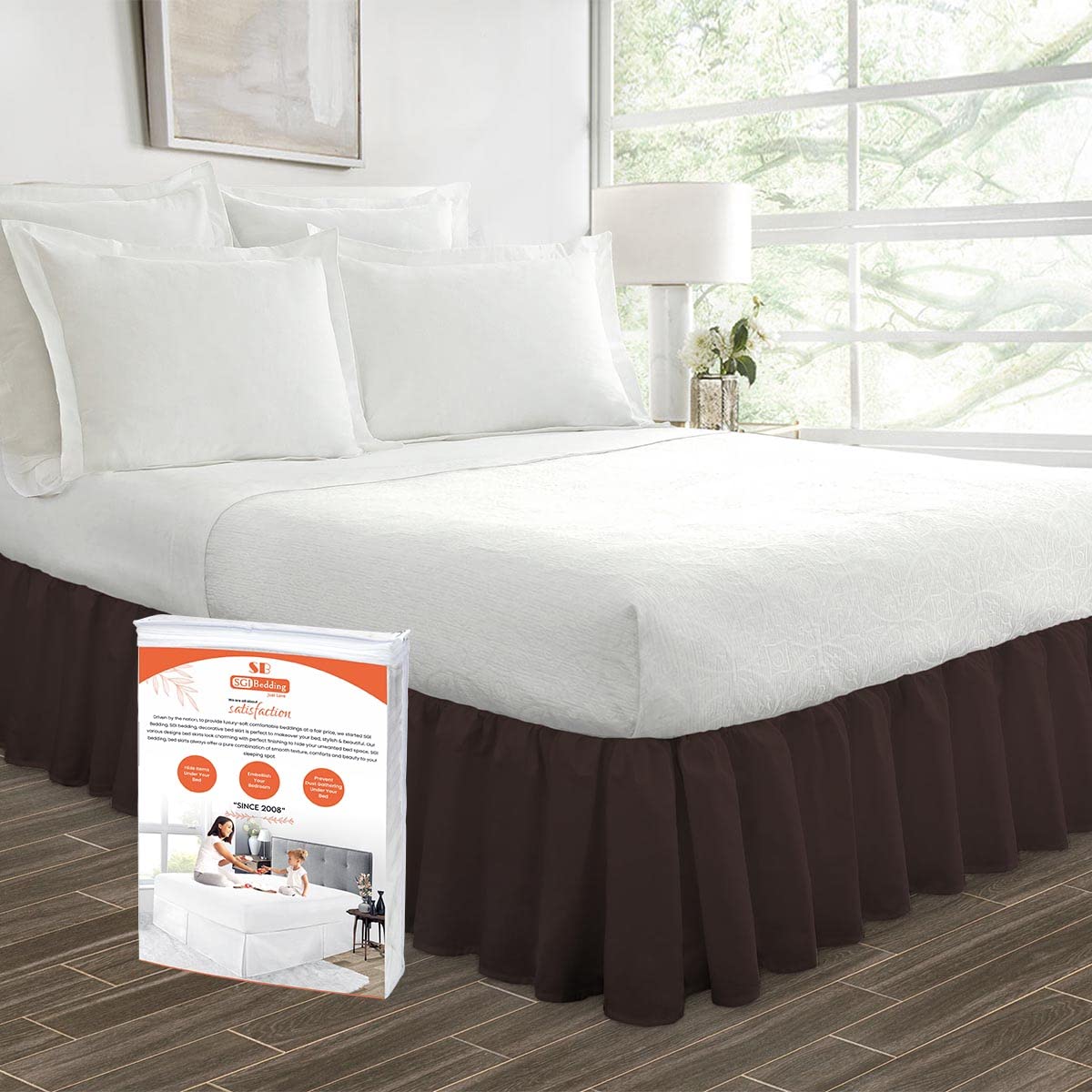 18 Inch Ruffled Bed Skirt - Microfiber Dust Ruffle with Extra Storage Space | Fade, Wrinkle & Static Resistant | King Size Chocolate Bed Skirt for Elegant Bedroom Decor | Perfect for Guest Rooms & Master Suites