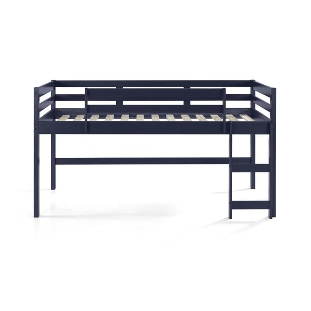 Acme Lara Twin Wooden Loft Bed with Guard Rail & Ladder - Navy Blue Space-Saving Kids Bedroom Furniture for Small Rooms & Dorm Rooms