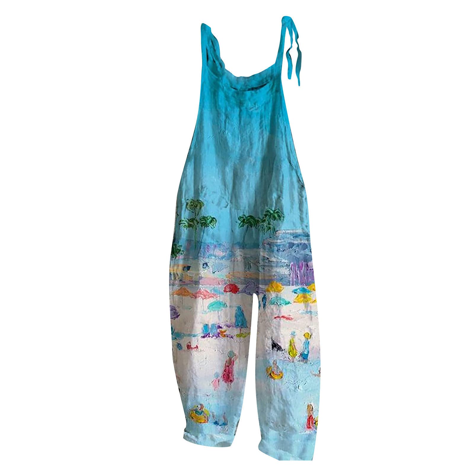 Women's Floral Cotton Jumpsuit - Elegant Sleeveless Romper with Spaghetti Straps & Tie Waist | Perfect for Summer Outings, Beach Vacations & Casual Date Nights