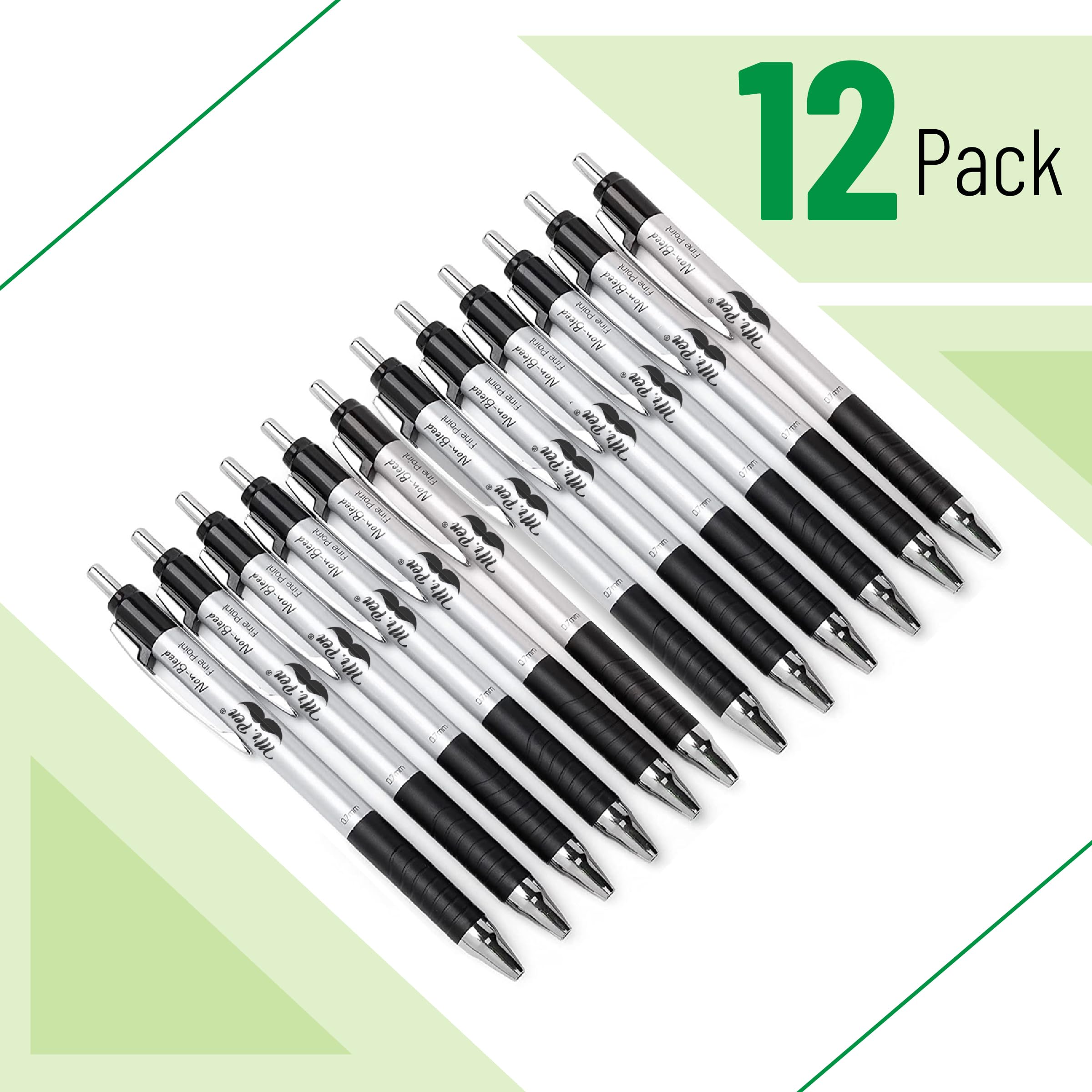 Mr. Pen - 12 Pack Black Fast-Drying No-Smear Ballpoint Pens, Fine Point No-Bleed Through for Bible Study, Journaling & Planning - Premium Writing Pens for Office, School & Daily Use