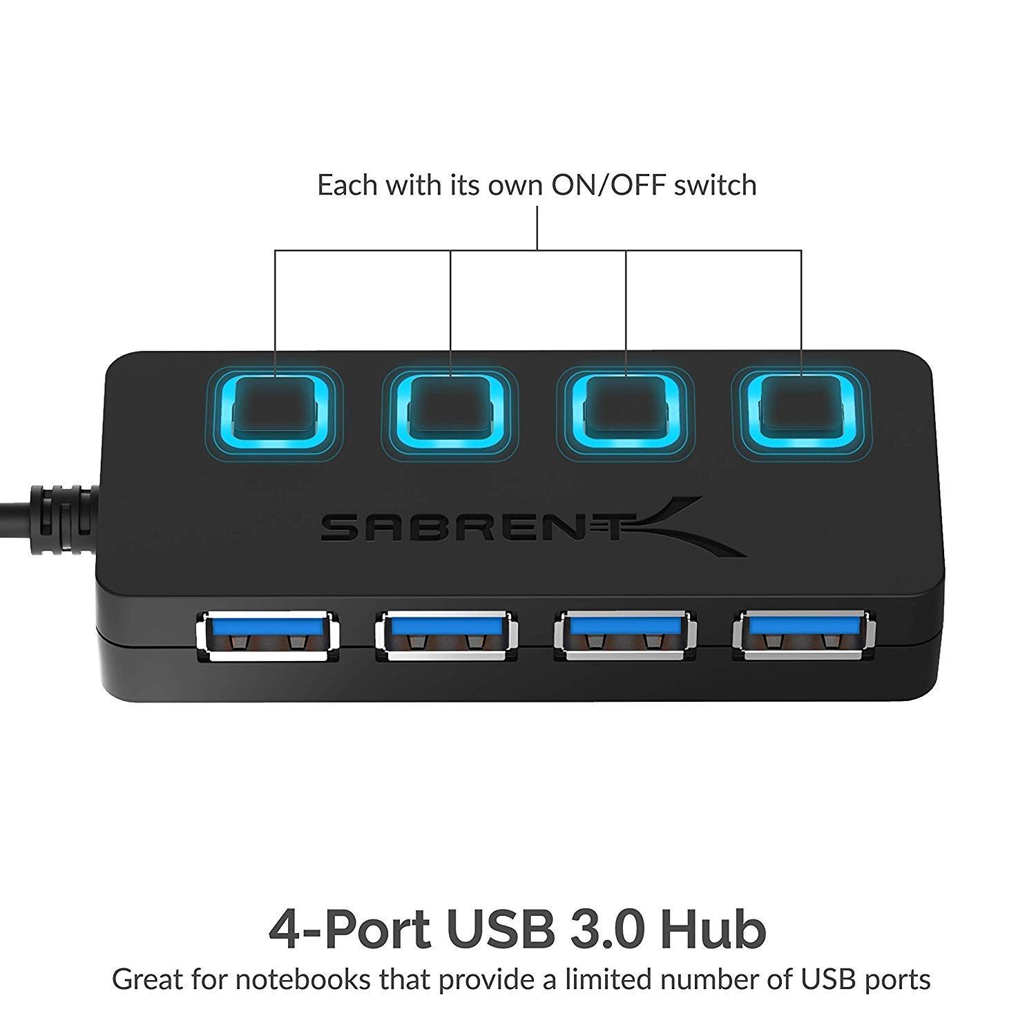 Sabrent 4-Port USB 3.0 Hub with [3-Pack] 22AWG Premium 3ft USB-C to USB-A 3.0 Fast Charging & Data Sync Cables for Laptop, PC, MacBook, Phone - Perfect for Home Office, Gaming & Travel Accessories