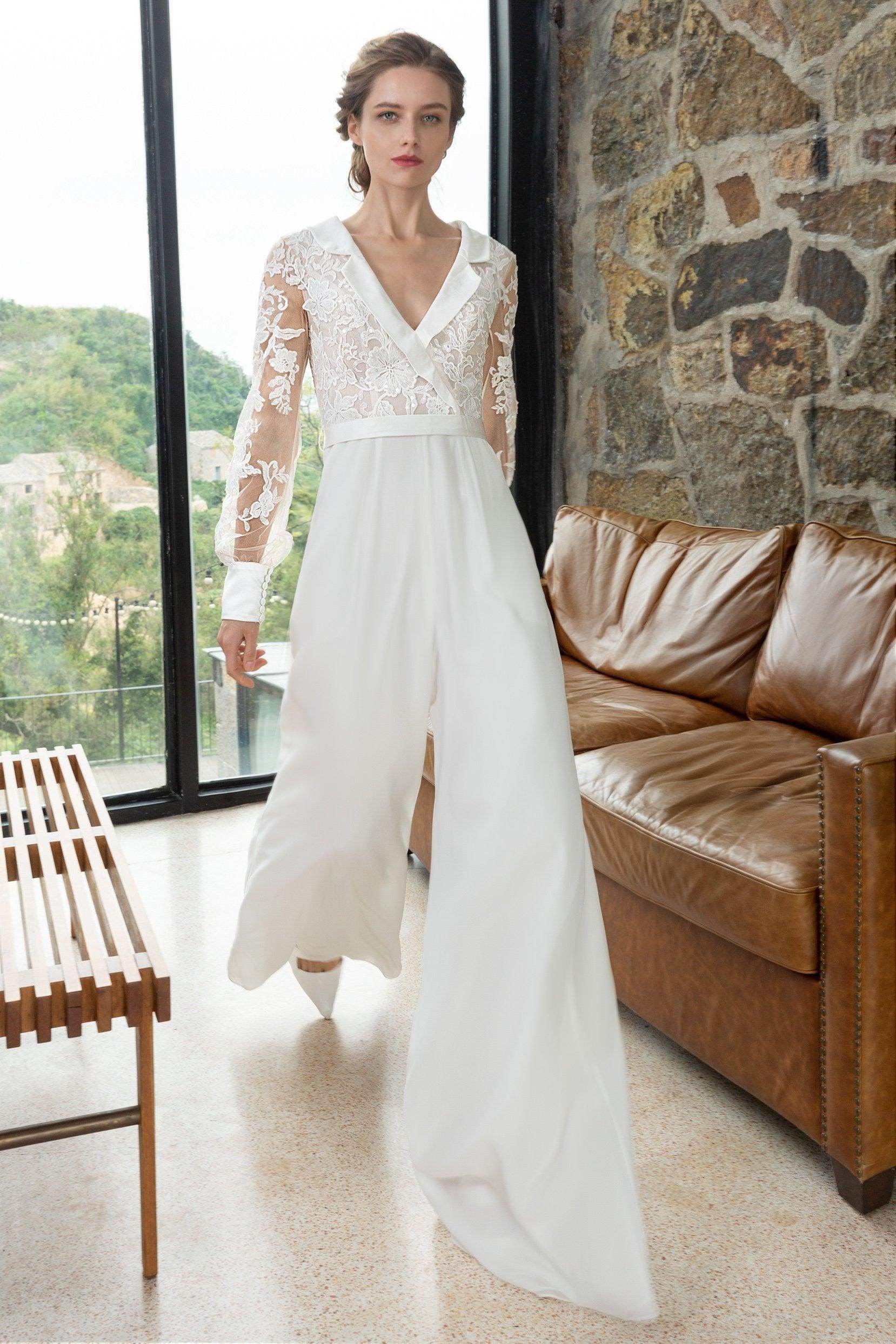 Elegant Floor Length Chiffon Tulle Wedding Jumpsuit CW2351 - Perfect for Bridal Gowns, Evening Dresses & Formal Occasions