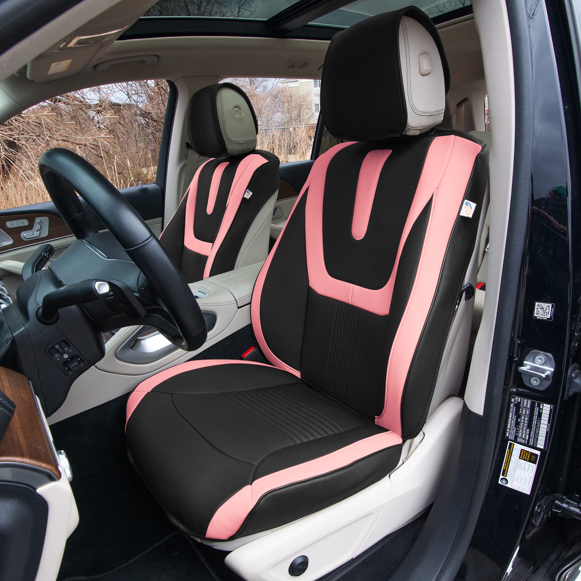 Premium TLH Hybrid70 Deluxe Faux Leather Pink Car Seat Covers with Modern Pattern – Universal Fit Front Set (2 Pack), Waterproof Seat Protector for Cars, Trucks & SUVs | Comfortable & Stylish Upgrade for Daily Commute, Road Trips & Family Travel