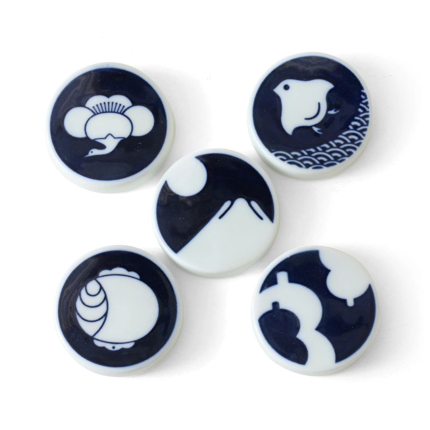 Premium Hasami Yaki Ceramic Chopstick Rests - Set of 5 Traditional Japanese Pattern Chopstick Holders - Elegant Tableware for Sushi, Asian Dining & Home Decor