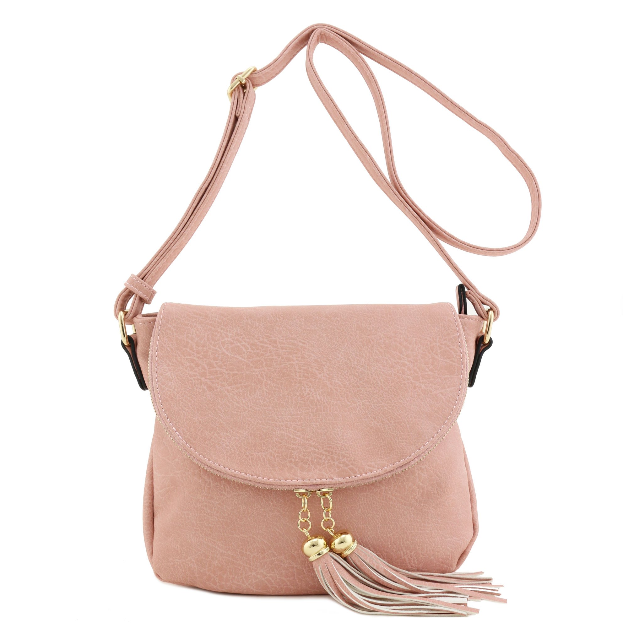 Stylish Tassel Accent Crossbody Bag with Flap Top - Dusty Pink for Women | Fashionable Shoulder Purse for Daily Use, Travel & Date Night