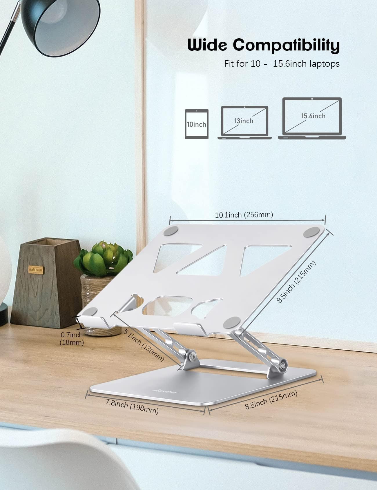 Adjustable Foldable Aluminum Laptop Stand for Desk - Portable Laptop Riser Holder for MacBook Air Pro, HP, Lenovo, Dell, Samsung Chromebook (10-15.6 Inch, Silver) - Perfect for Home Office, Gaming, and Workstation Setup