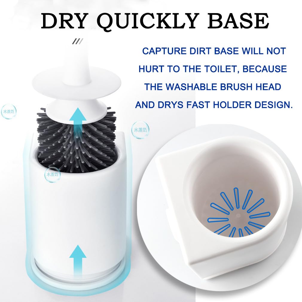 JONMON 2-in-1 Toilet Brush and Holder Set - Quick Drying Wall Mount or Floor Stand Bathroom Cleaning Tool | Ideal for Household, Apartment & RV Toilet Maintenance