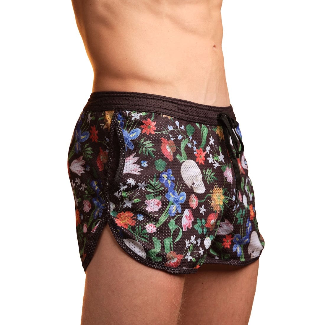 Hand Painted Dutch Floral Mesh Short Black - Elegant Women's Fashion Shorts for Casual Wear, Summer Outfits & Beach Vacations