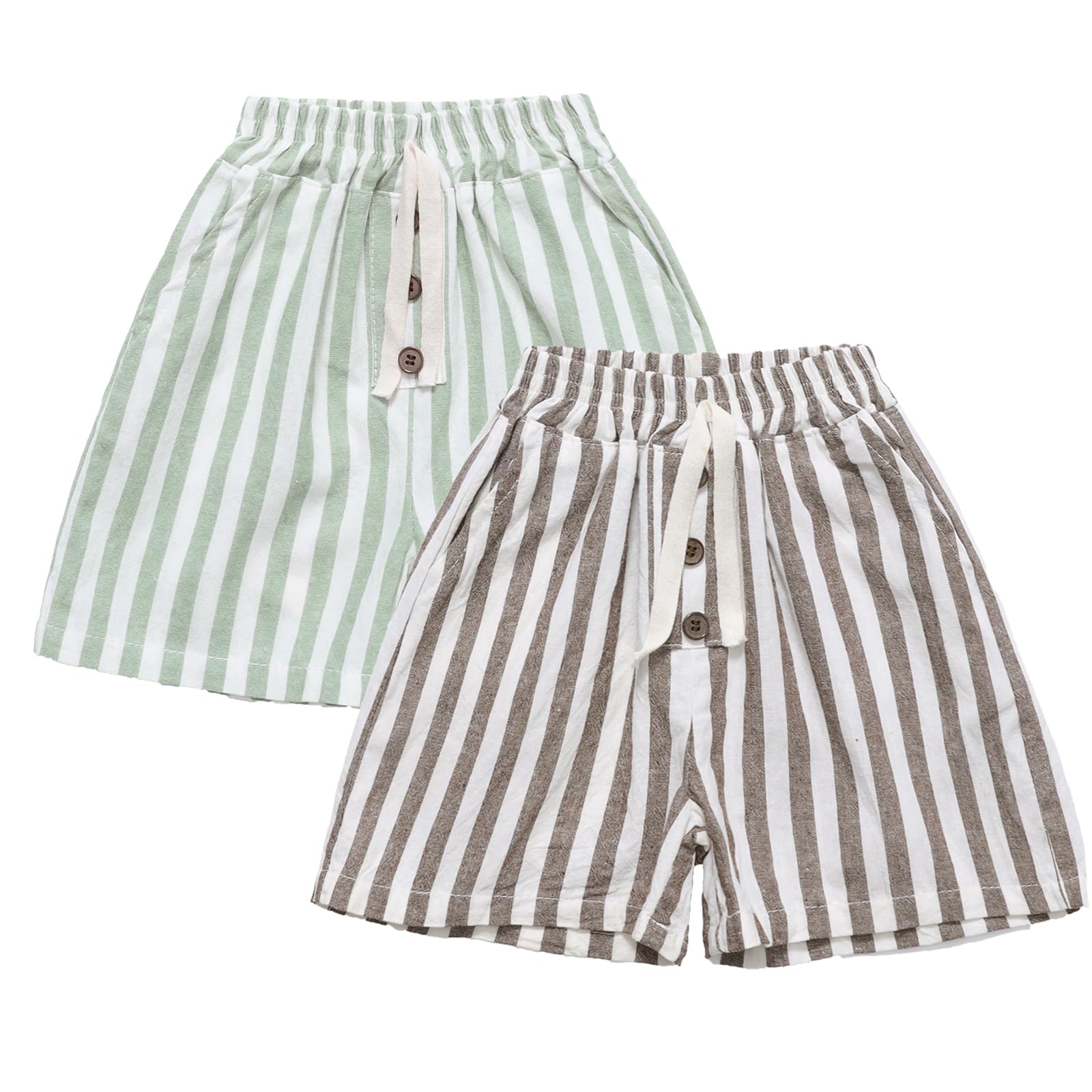 Ashmyova Boys' Classic Cotton Shorts - Lightweight Striped Elastic Waist Casual Summer Shorts for Toddlers (2-Pack) | Perfect for Playtime, Beach & Outdoor Activities