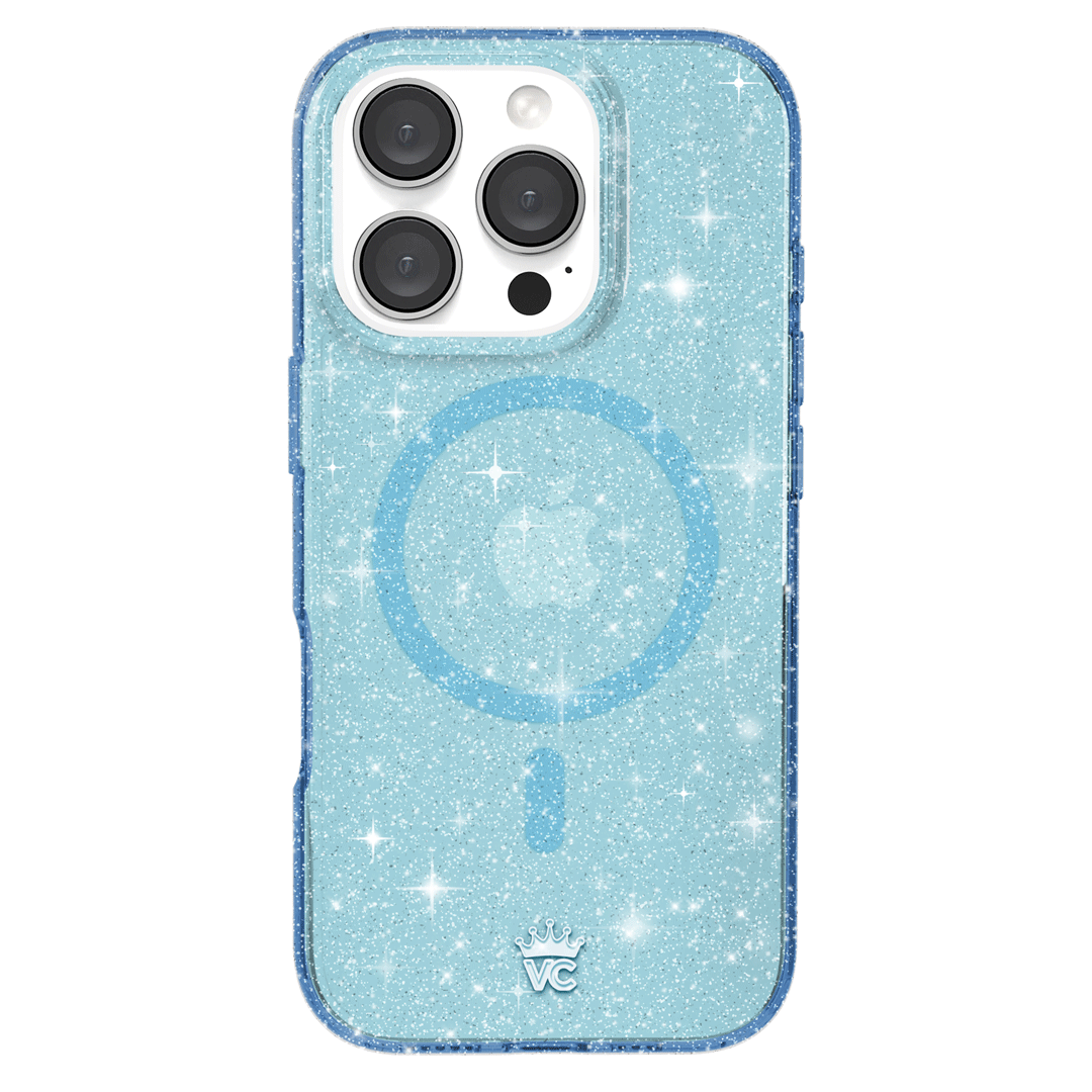 Blue Stardust Glitter iPhone Case - Shatterproof Protective Cover for iPhone 13/14/15 Pro Max - Sparkly Glitter Phone Case for Women Girls - Perfect for Parties, Travel & Everyday Use