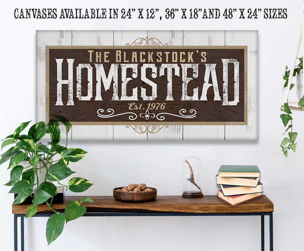 Personalized Farmhouse Decor - Classic Rustic Wood Style 18x36 Stretched Canvas Art - Western Barn House Print, Country Home Accessories & Customized Farmers Gift - Perfect for Living Room, Kitchen, or Cabin Wall Decor