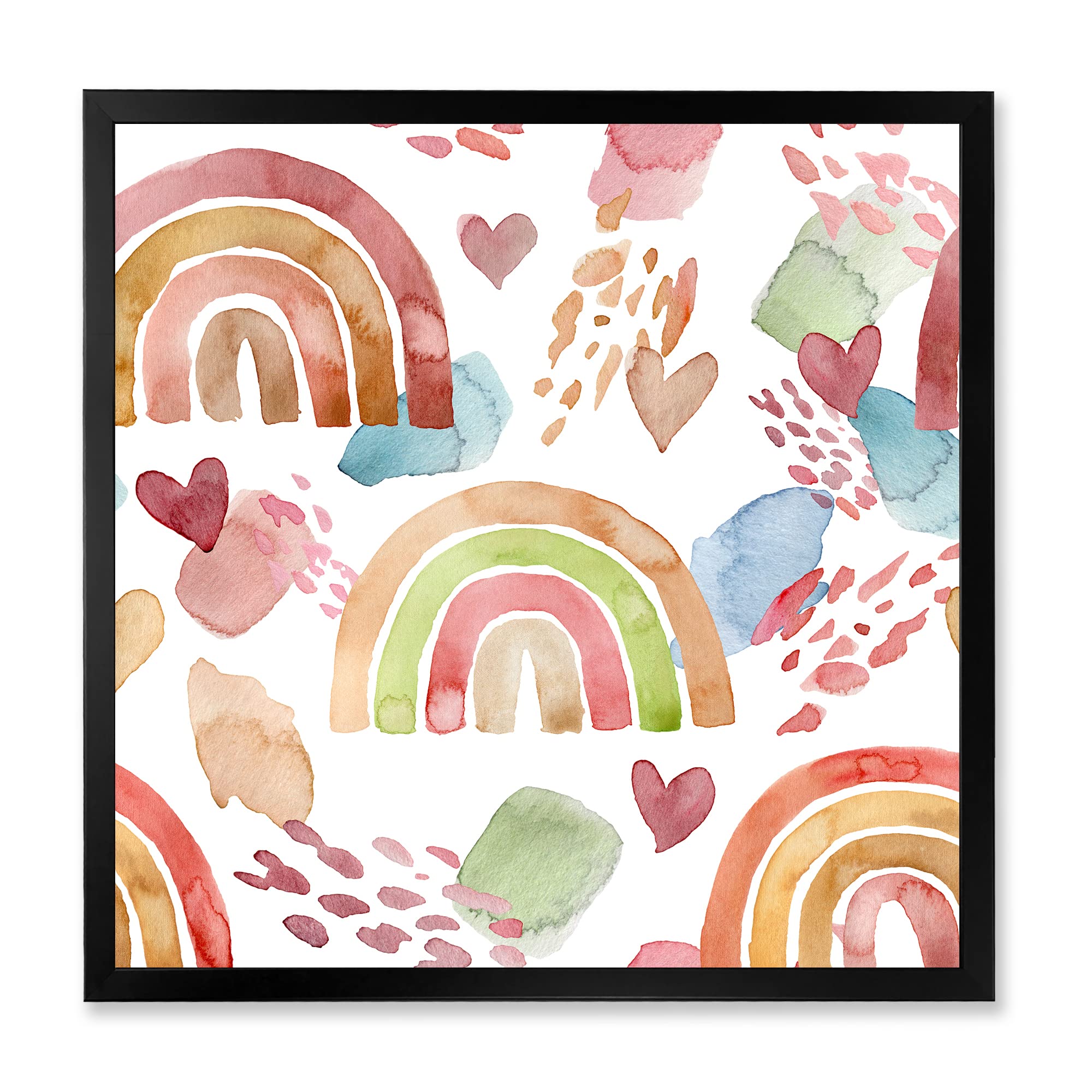 DesignQ Colorful Rainbow, Cloud & Heart Kids Wall Art - Framed Nursery Decor for Children's Bedroom & Playroom