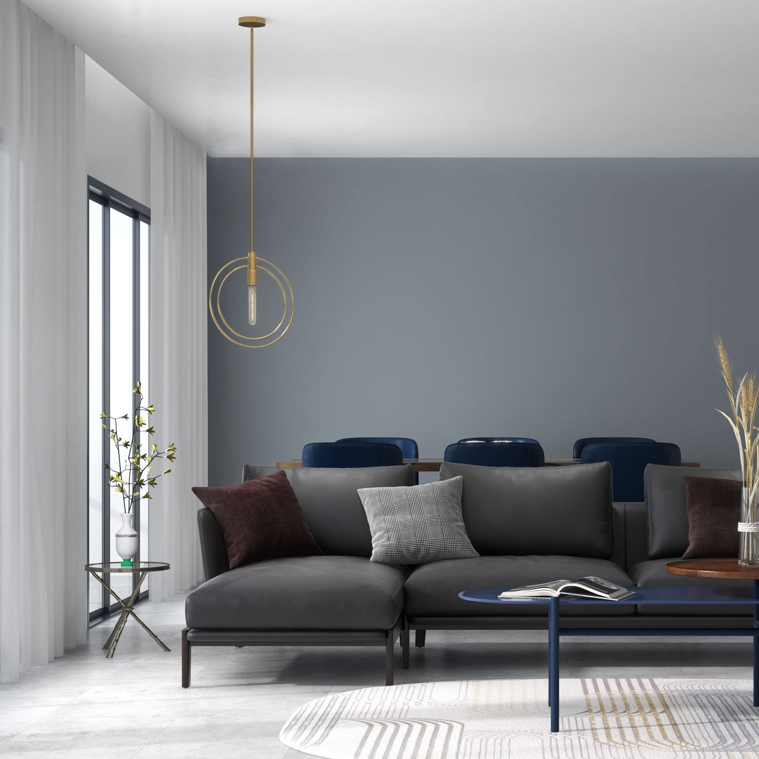 Adjustable Brass Pendant Light Fixture - Single Hanging Chandelier for Kitchen Island, Dining Room, Bedroom & Bathroom | Modern Nyla Design for Home Decor & Interior Lighting
