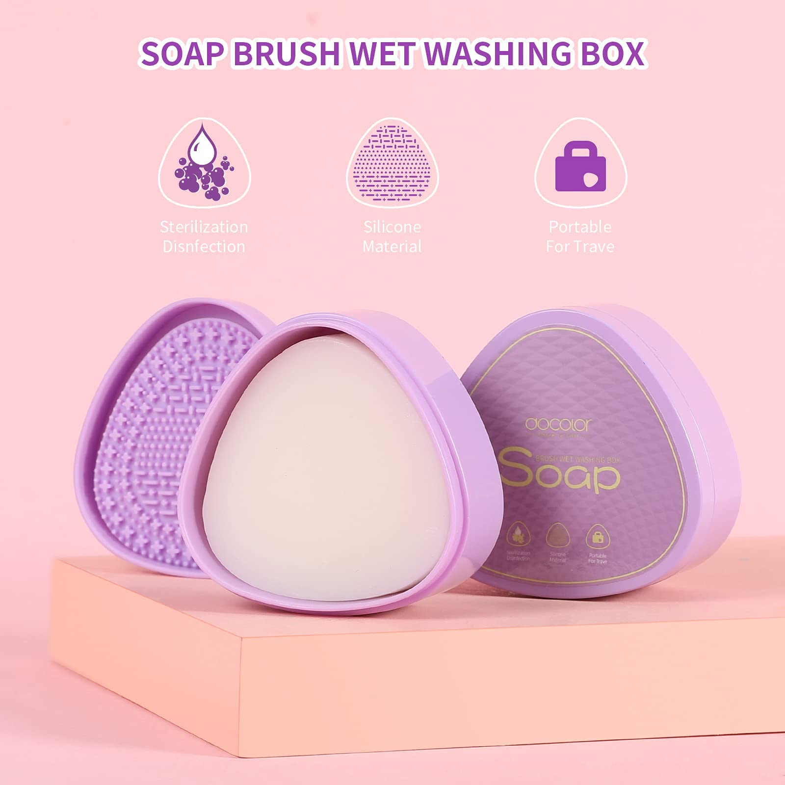 Docolor 3-in-1 Makeup Brush Cleaner Set with Solid Coconut Oil Cleanser, Color Removal Sponge & Cleaning Mat - Professional Brush Shampoo for Blenders & Eyeshadow Brushes | Perfect for Home Salon & Travel Makeup Kit
